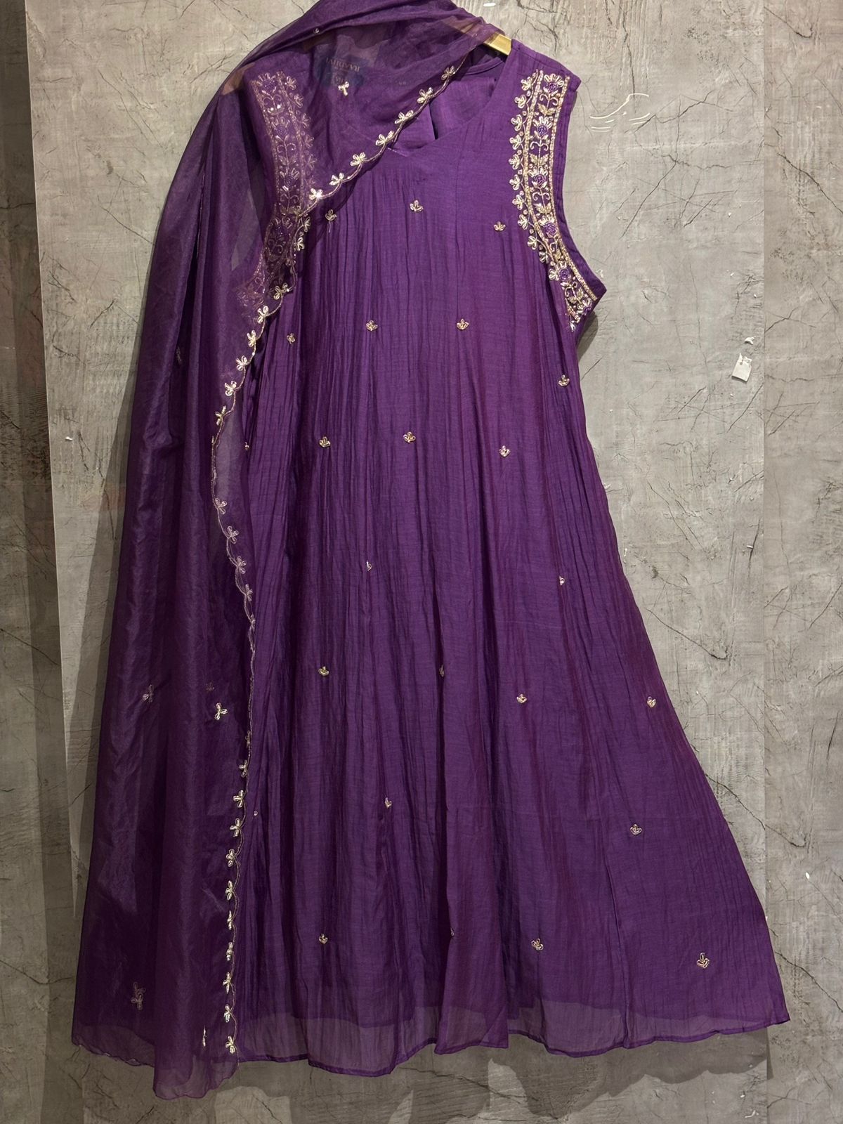 “Pani" Purple Mul Chanderi Silk Anarkali Handwork Kurtha 515