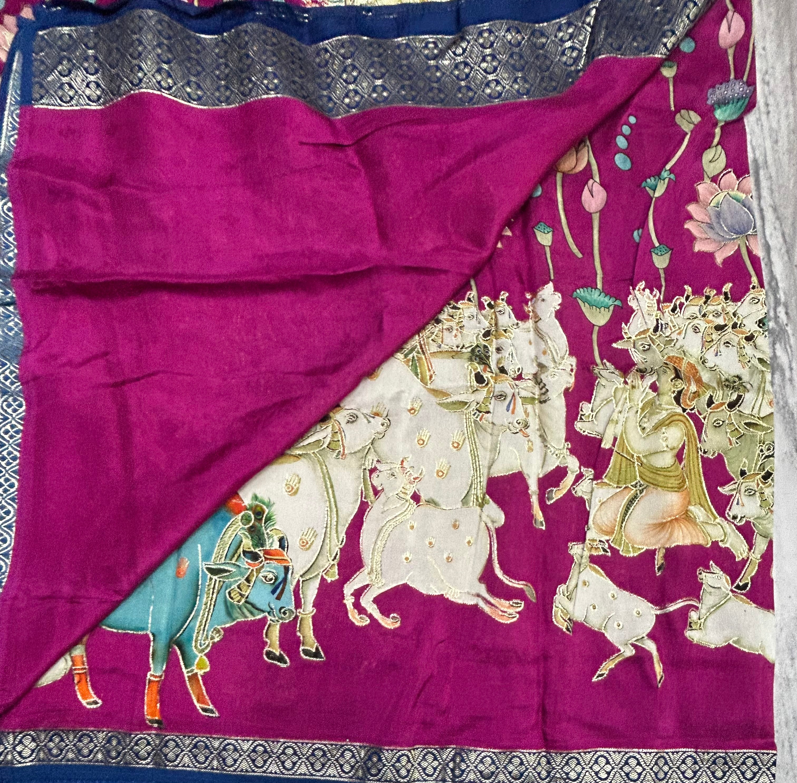 Magenta Digital print pichwai saree