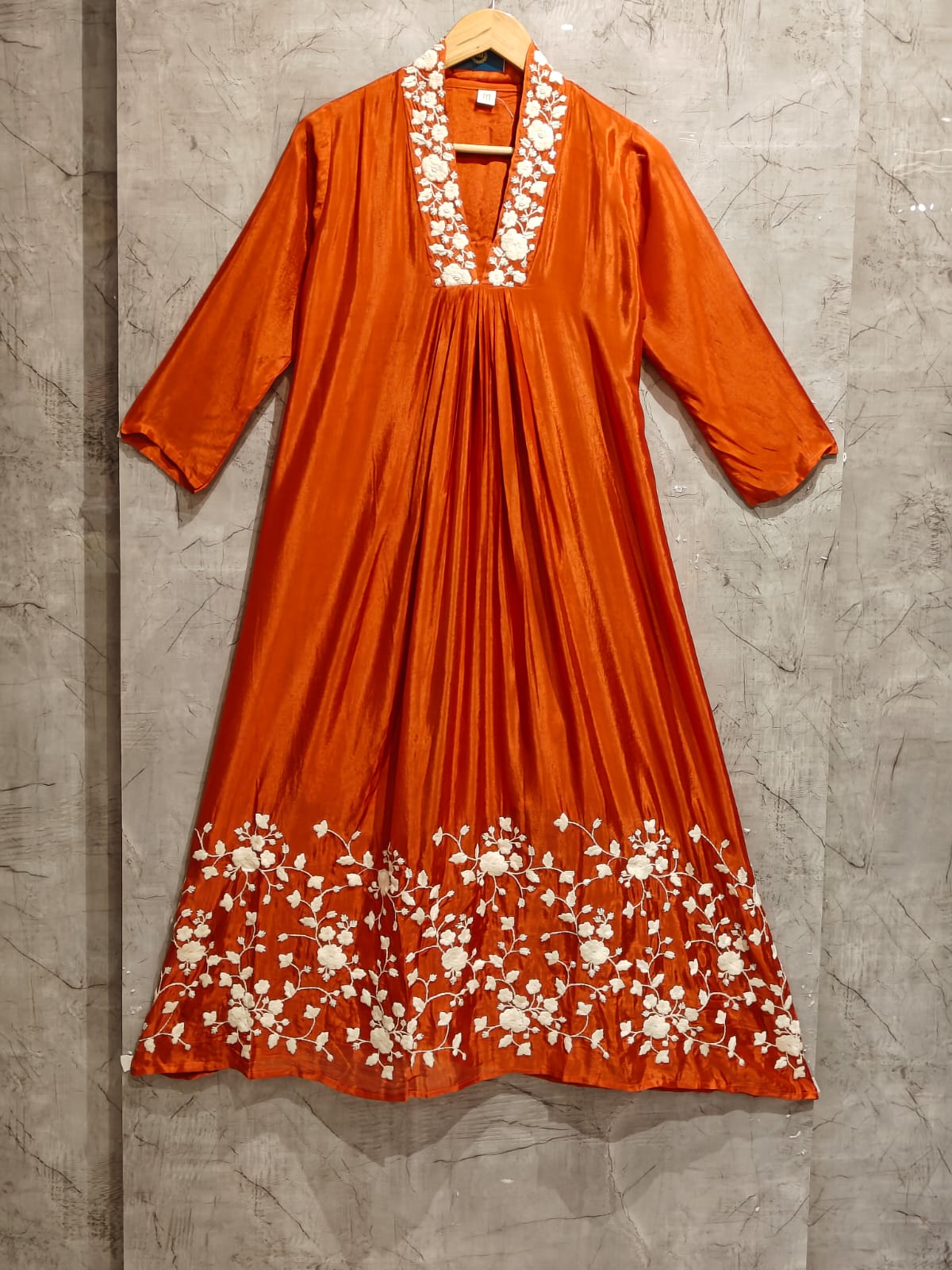 "Devi" Orange chinnon Embroidery 309 Airline handwork Kurtha plus size