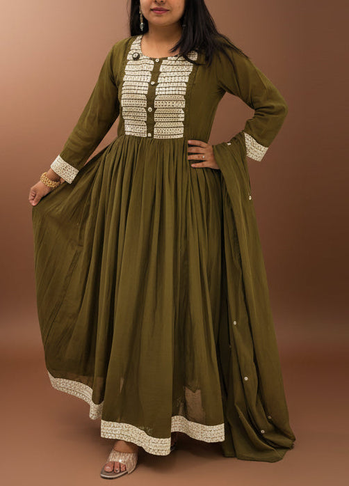 Mehendi Green Mul Cotton Anarkali Kurtha 329