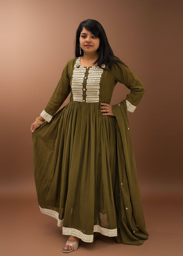 Mehendi Green Mul Cotton Anarkali Kurtha 329