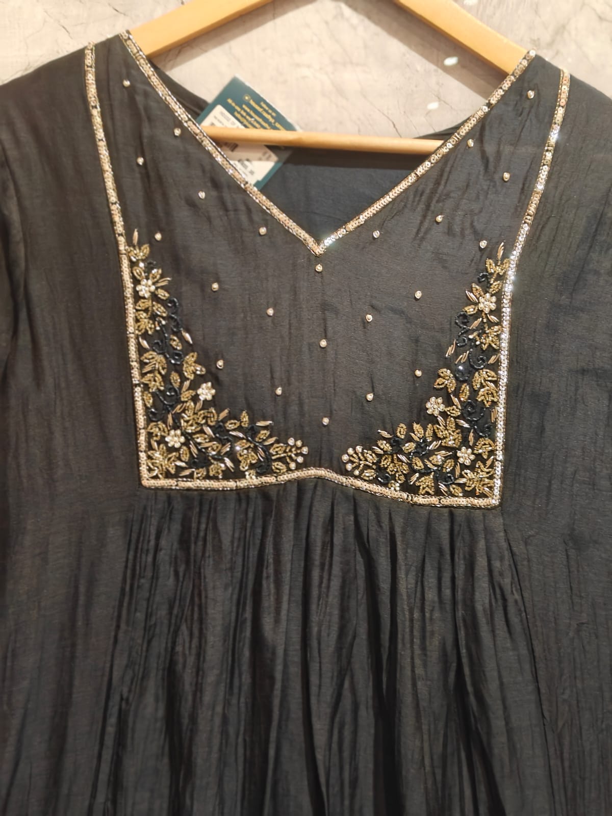 Black Mul Chanderi Hand Embroidery Anarkali Kurtha 228