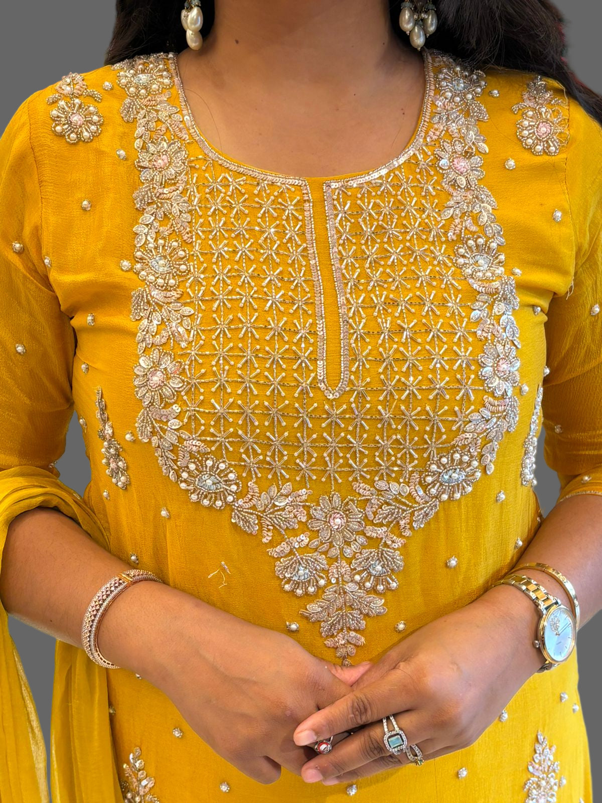 Yellow Chinnon Hand Embroidery Sharara Kurtha 301