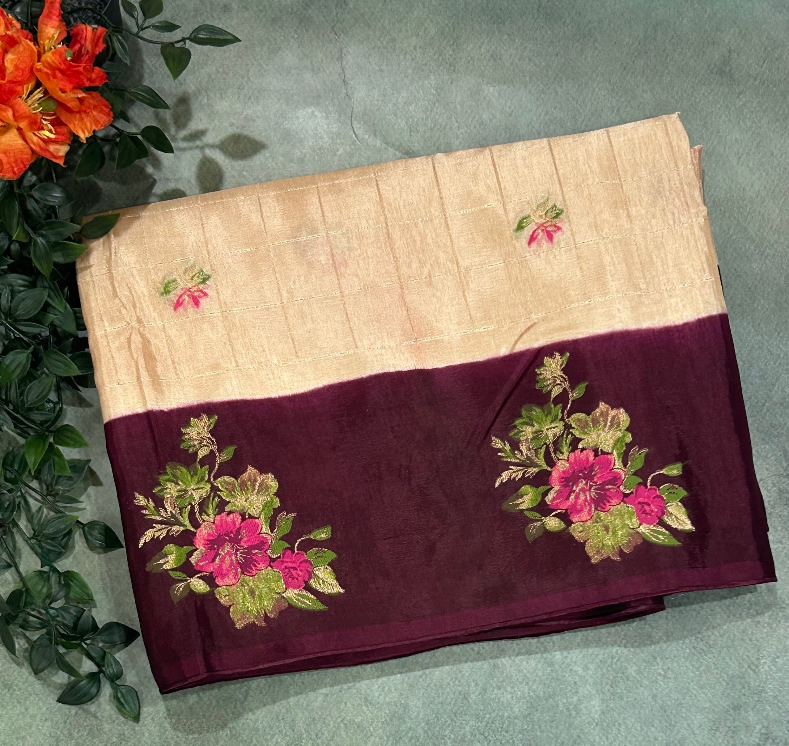 Peach n wine checks dola crepe 104 saree