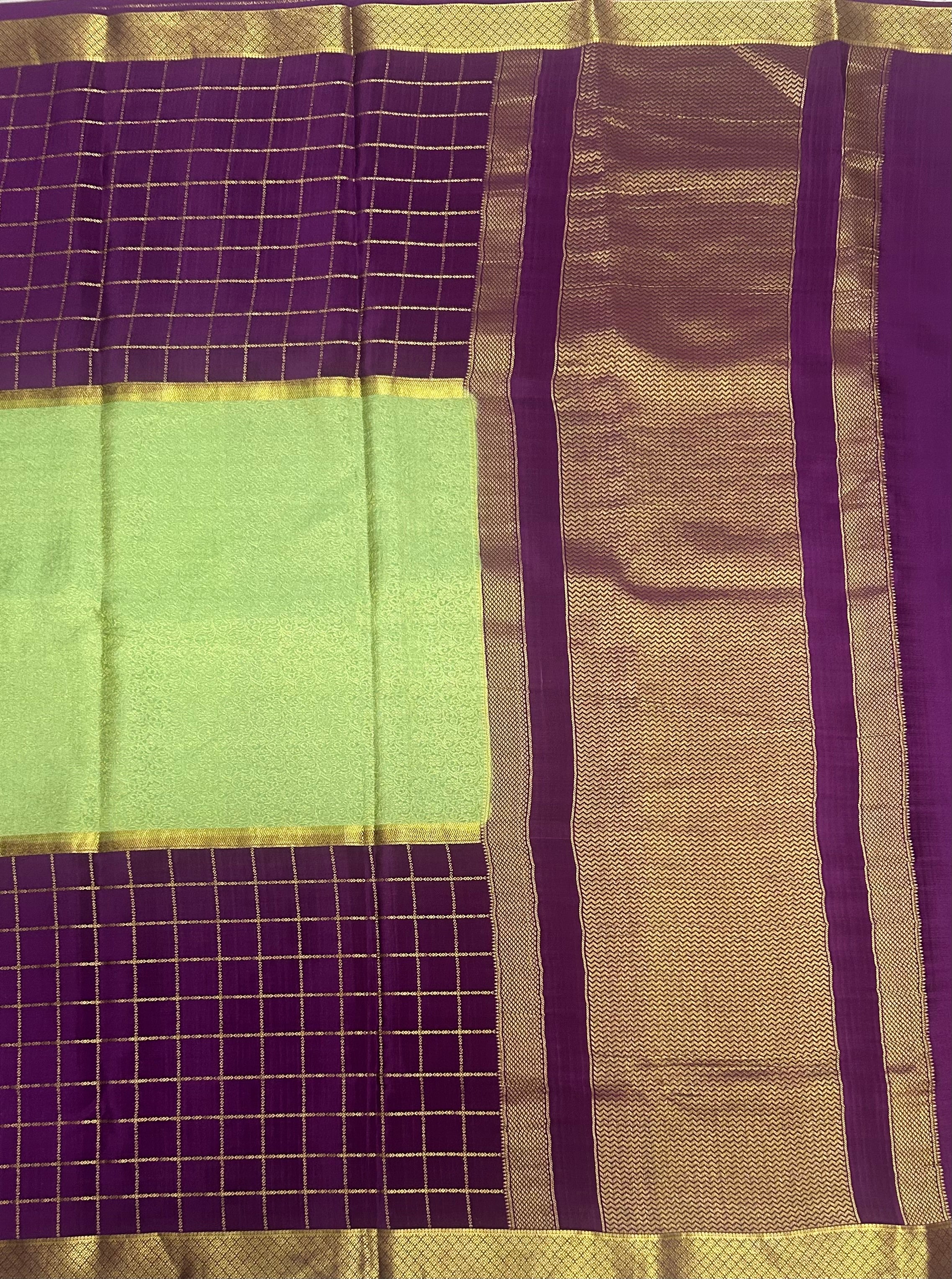 Purple n pista green pure Mysore crepe silk 103 saree