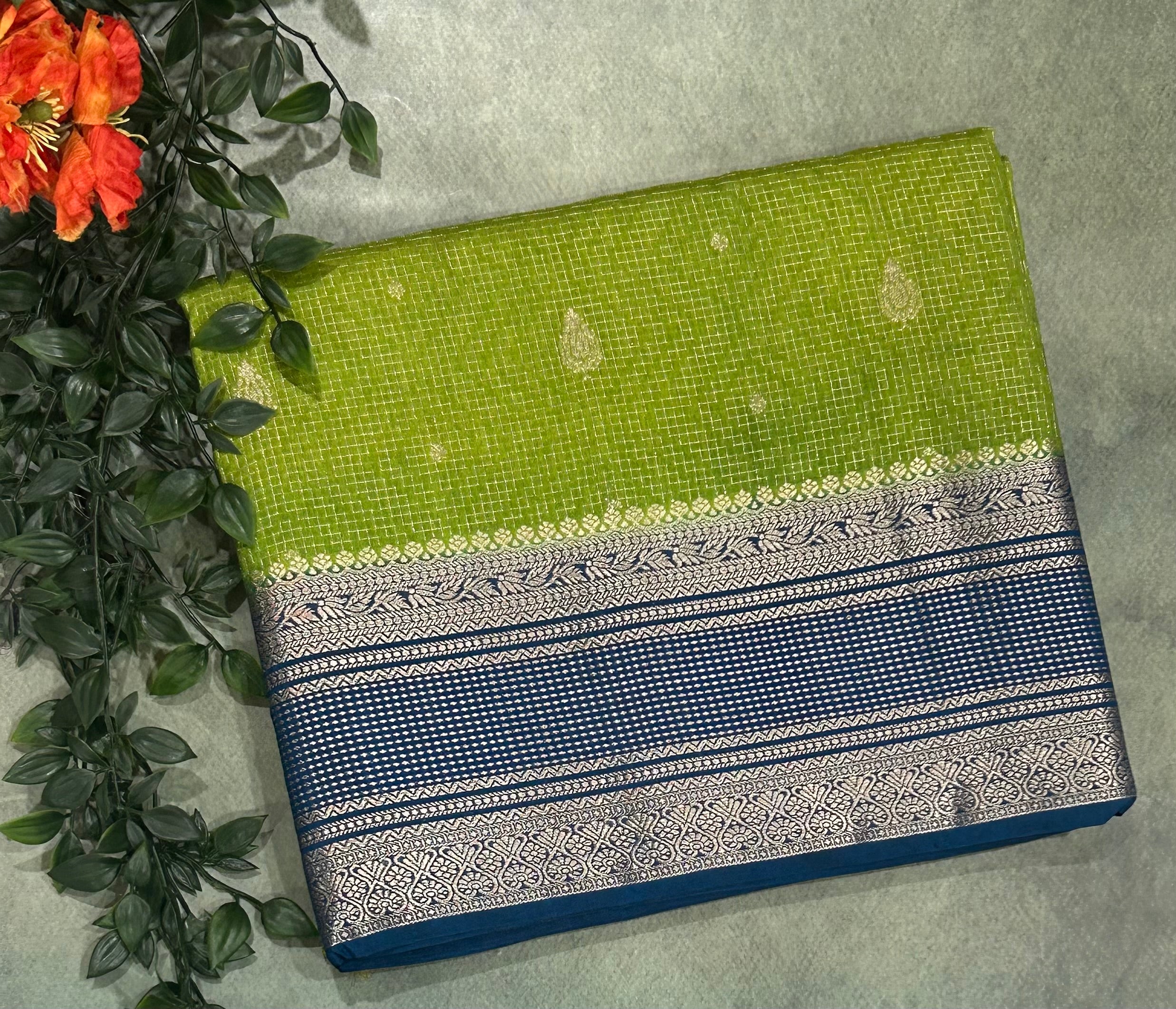 Light greencontrast dola checks 103 saree