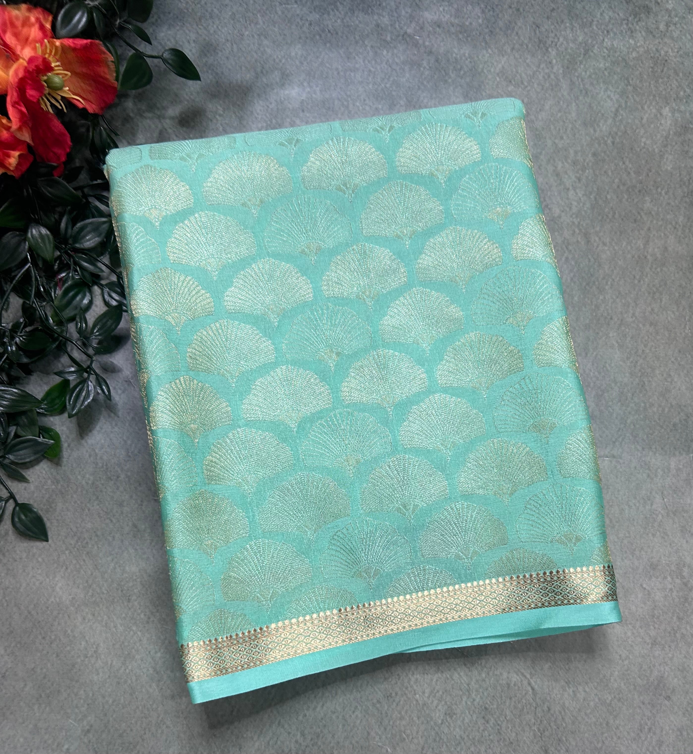 Sea green brocade Pure Mysore Silk 106 Saree