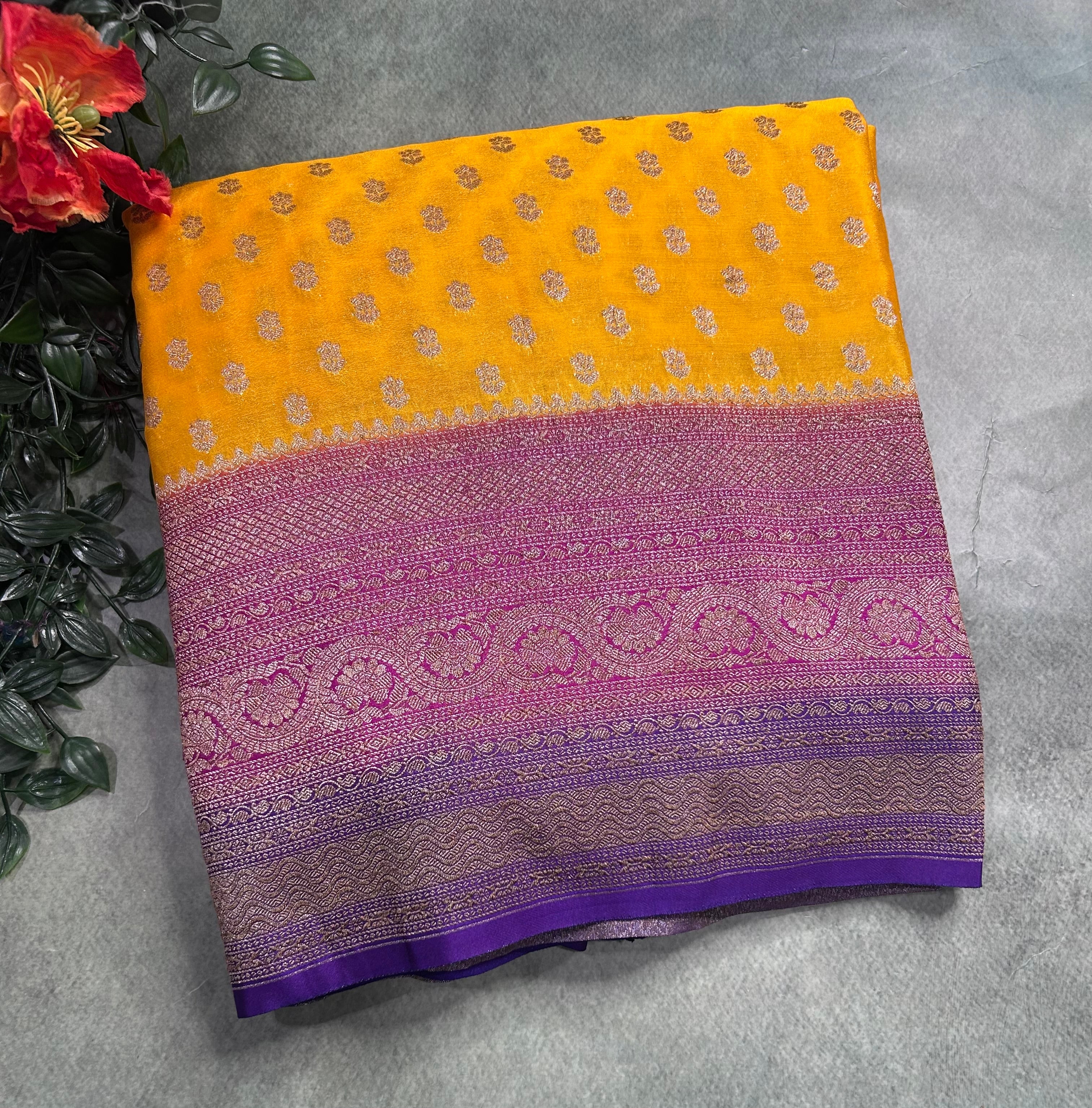 Bright yellow 3d semi georgette 105 saree