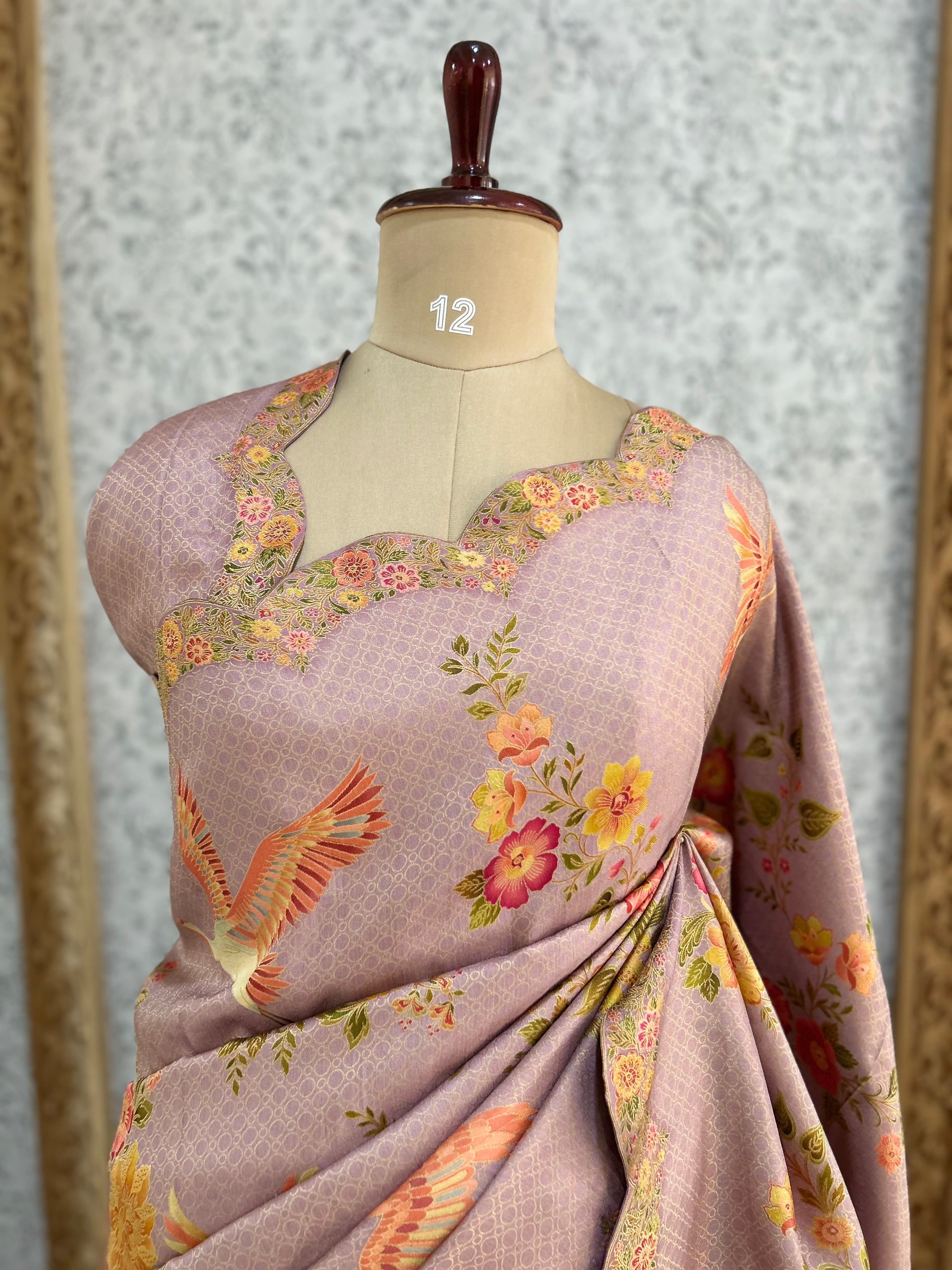 Lilac dola crepe silk saree 101
