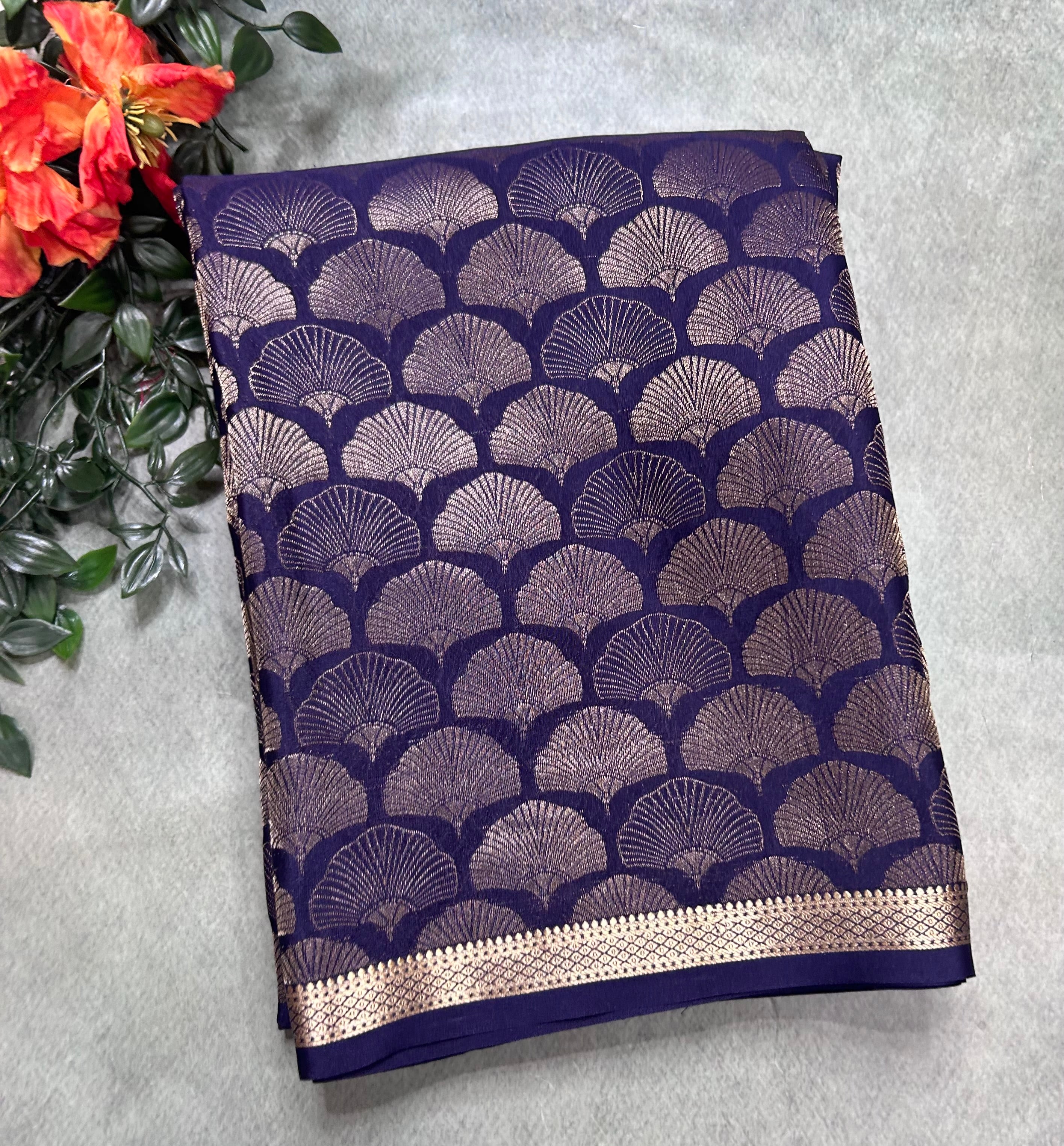Navy blue brocade Pure Mysore Silk 106 Saree