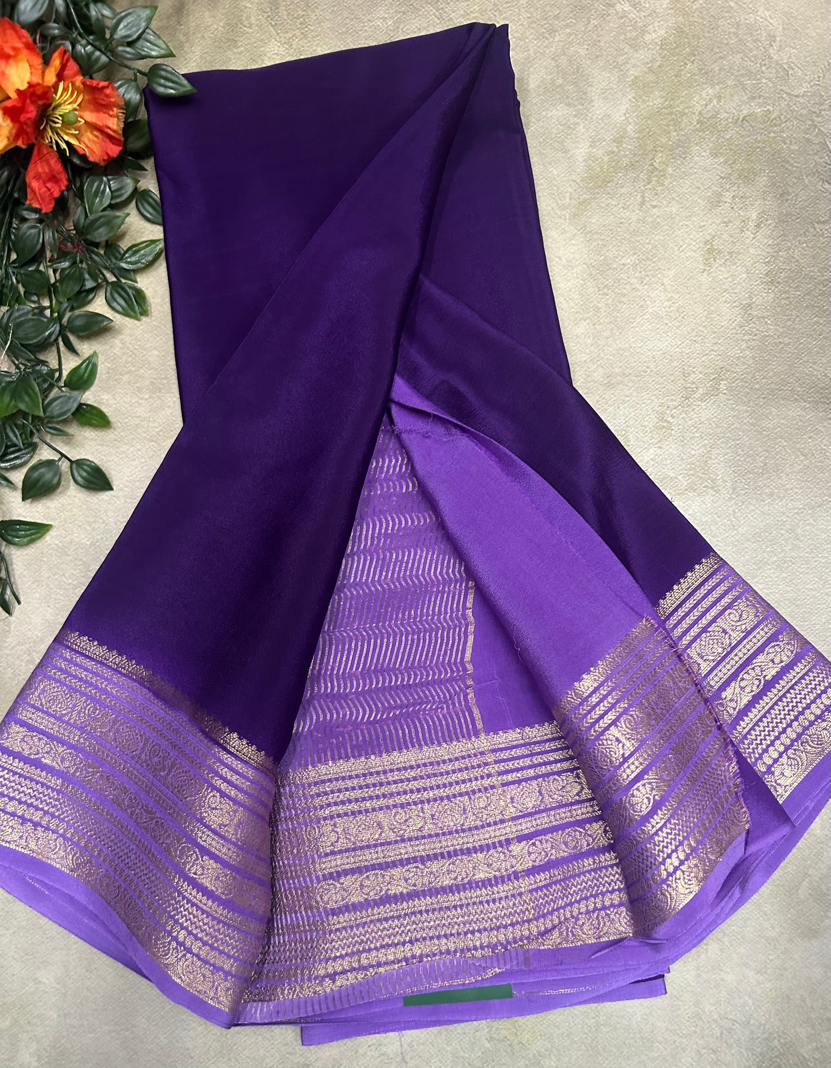 Purple n lilac plain semi Mysore crepe silk 105 saree
