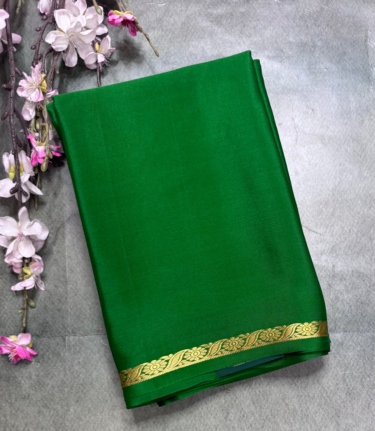 Green one inch border pure Mysore silk saree