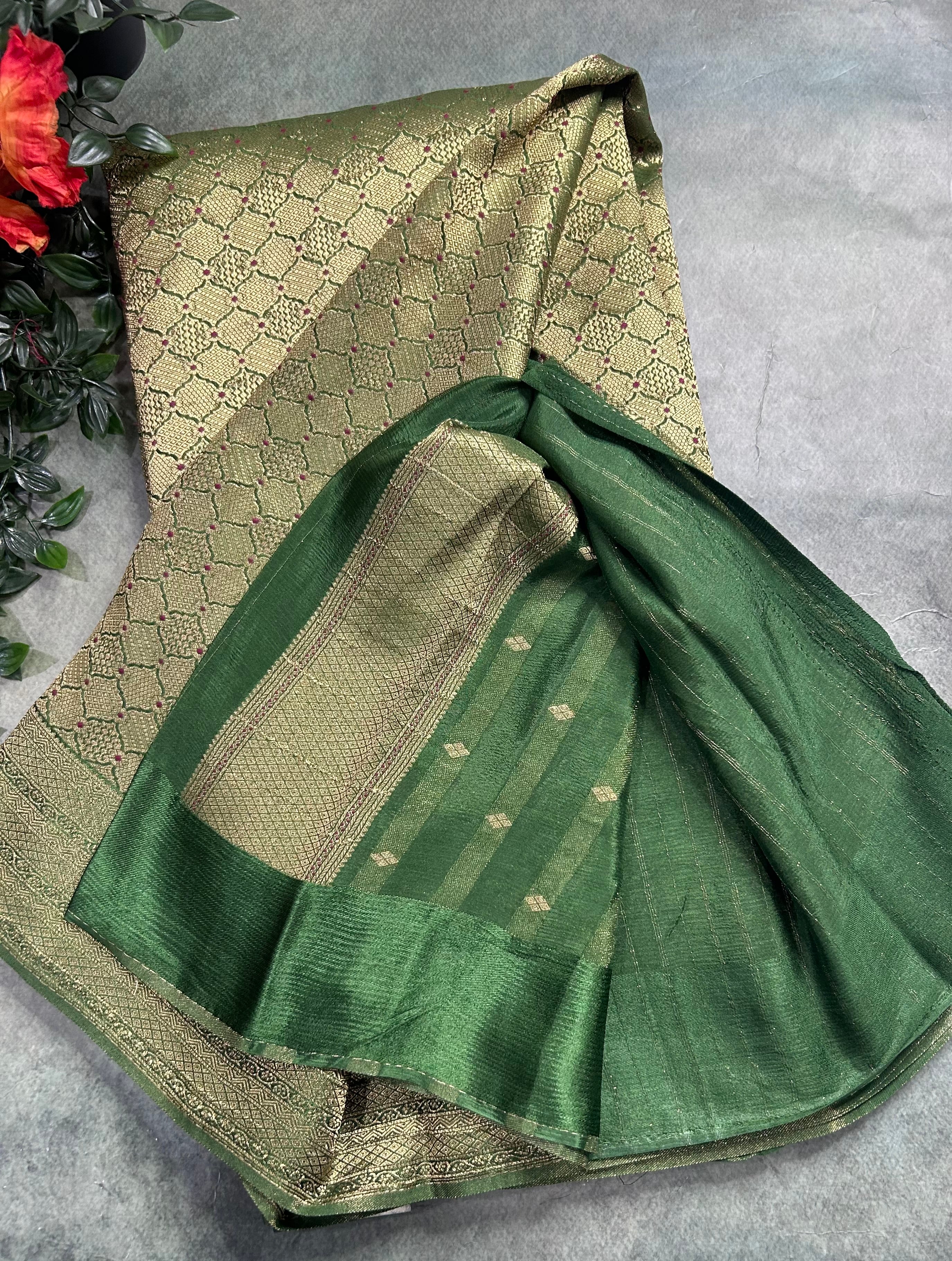 Green brocade semi georgette 105 saree