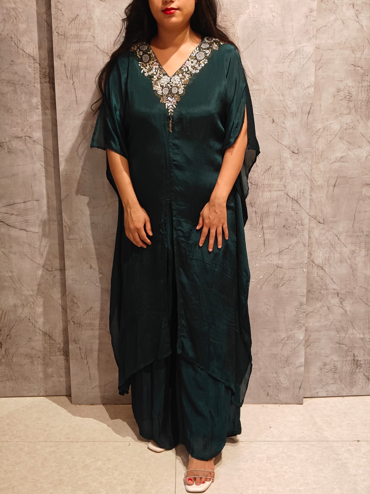 “Kafthan"Bottle Green Kafthan handwork party ware Kurtha set