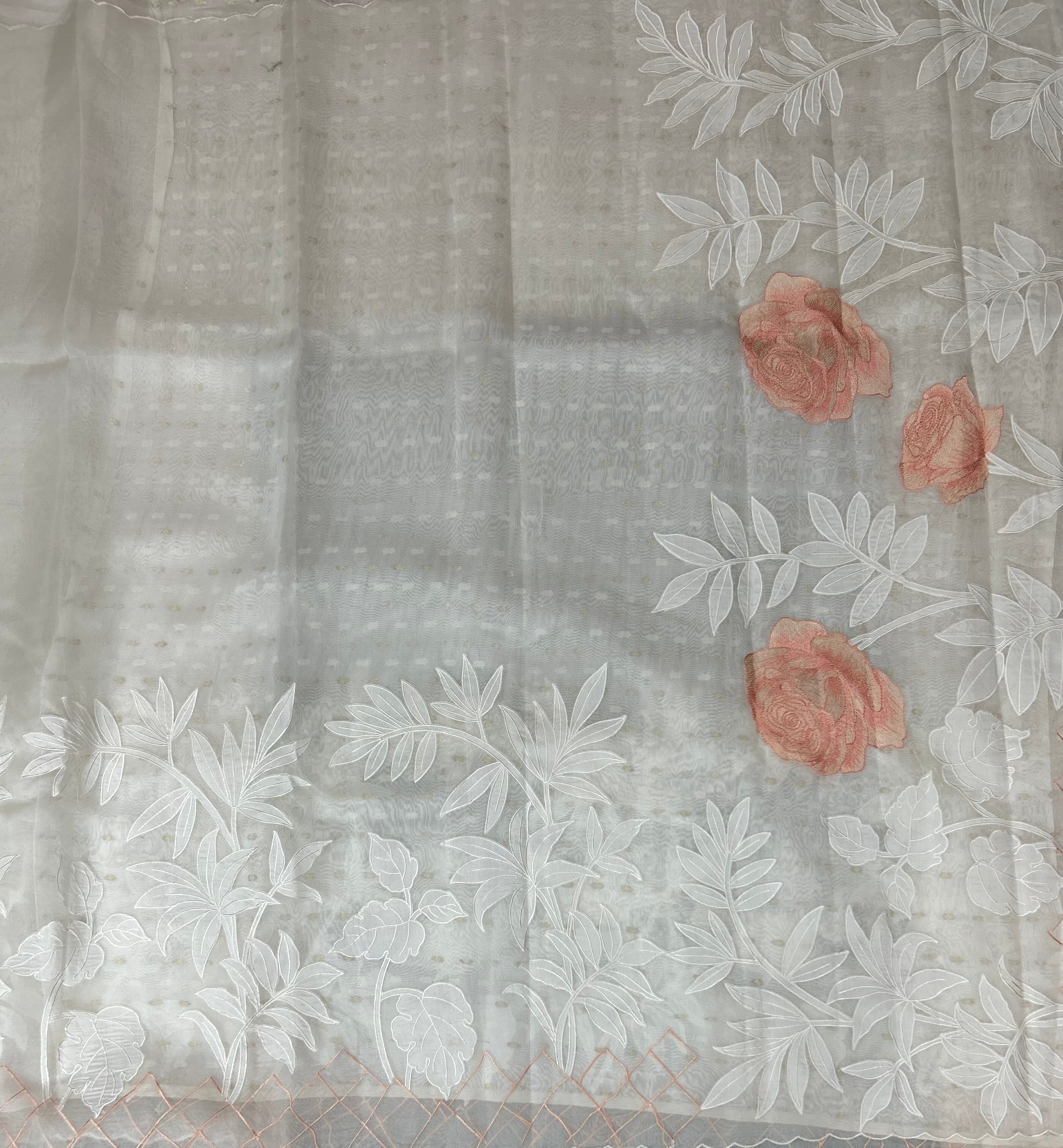 White pure organza embroidery saree