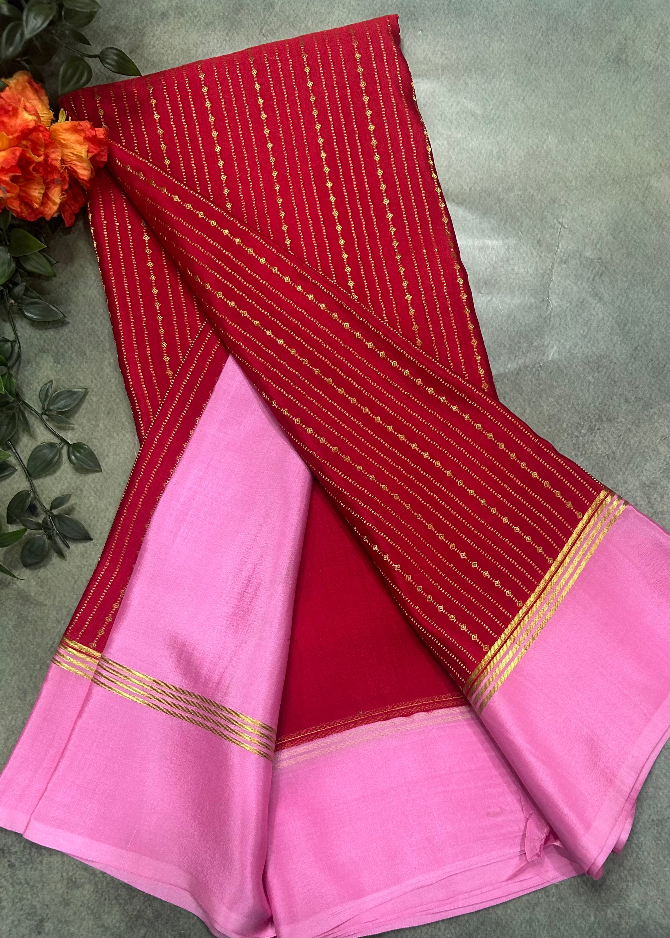 Red stripes pure Mysore silk 104 saree