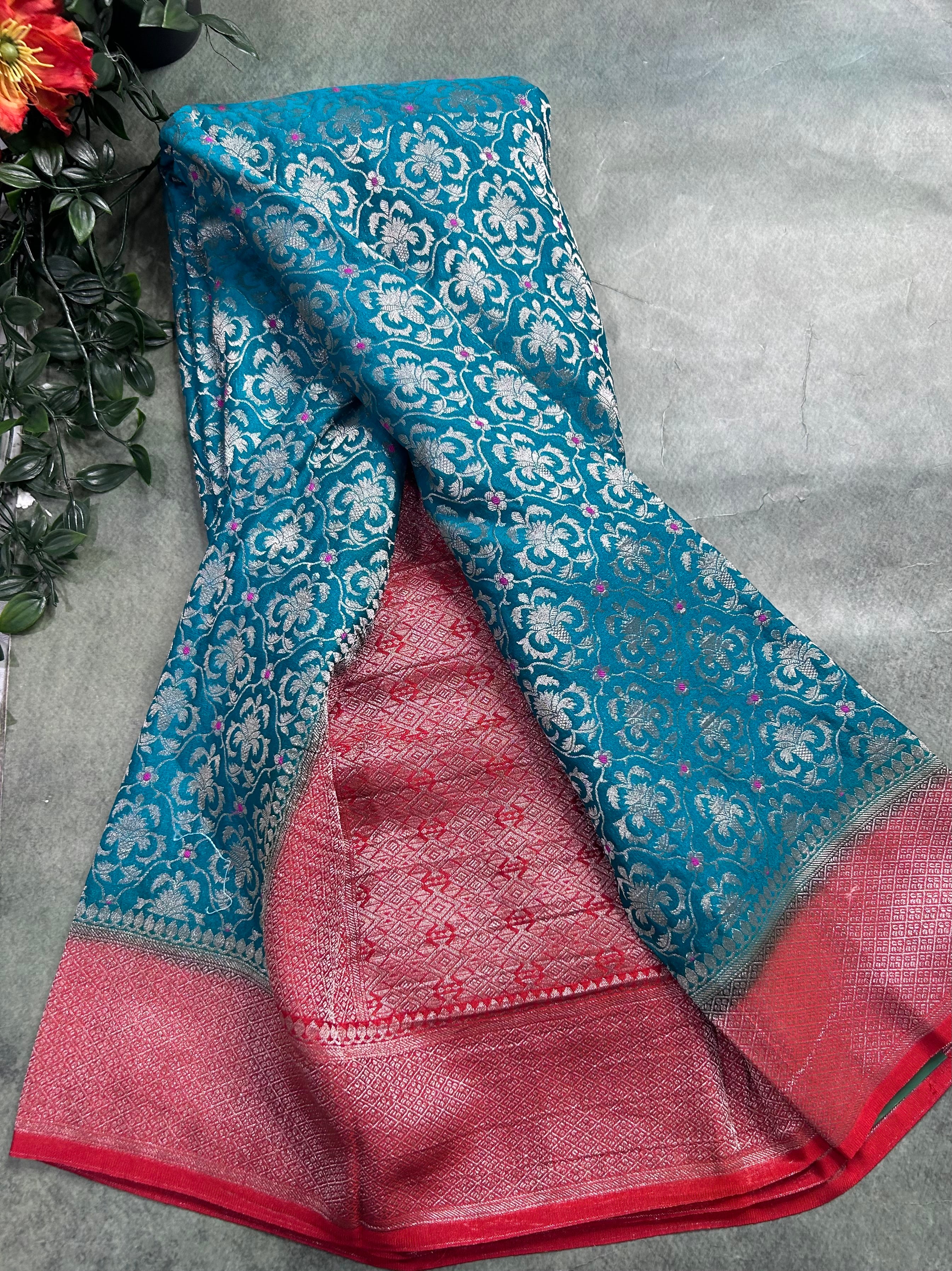 Rama green brocade semi georgette 105 saree