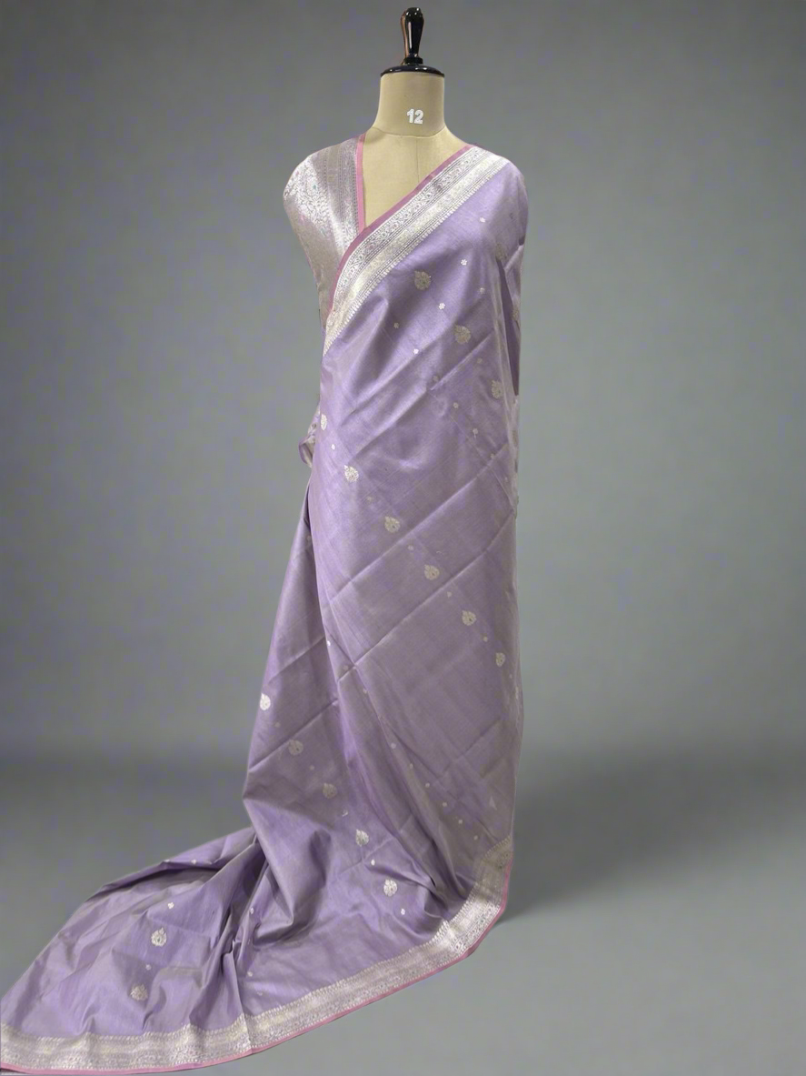 Light violet pure banaras kora organza saree