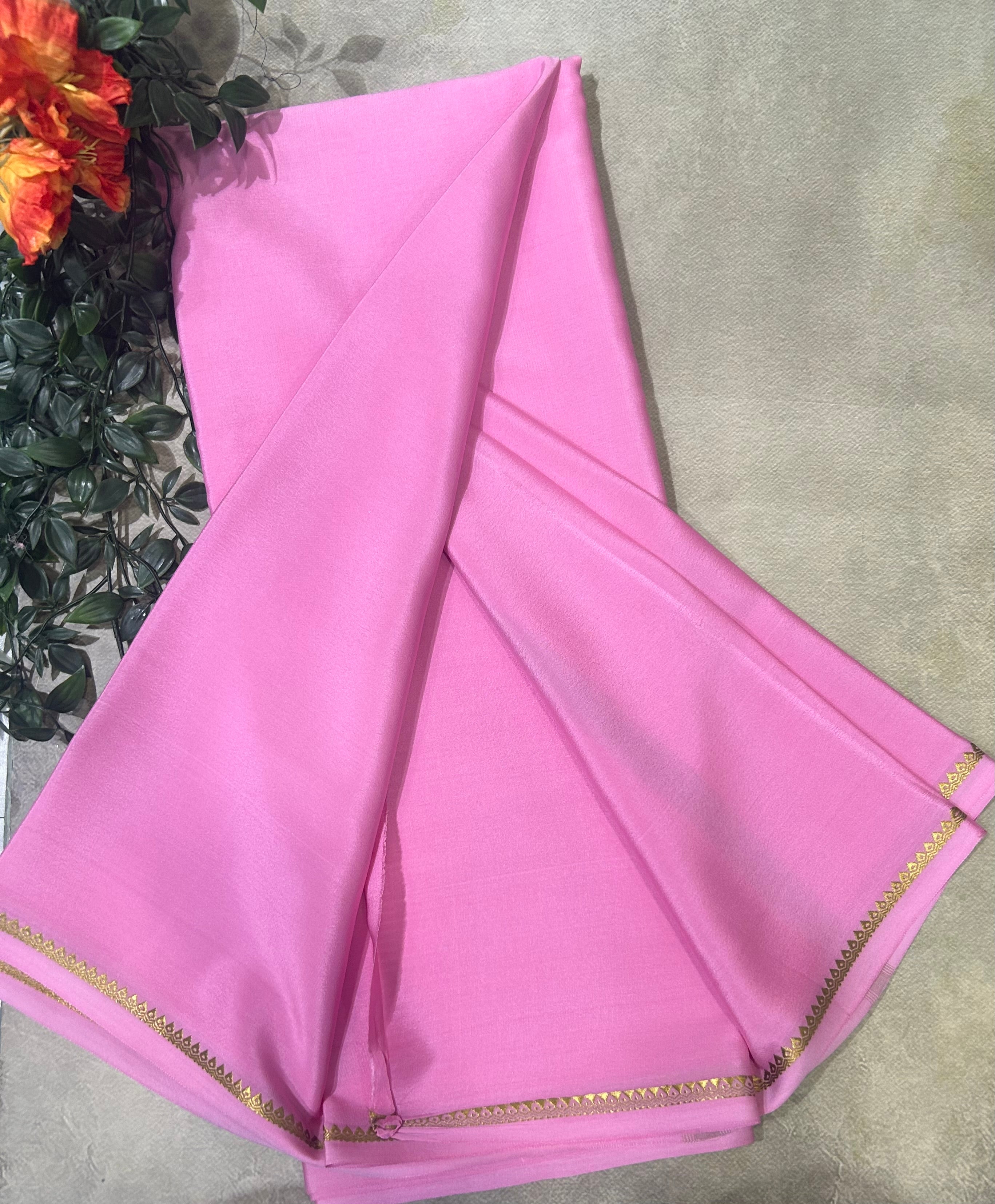 Light pink small border pure Mysore silk 103 saree