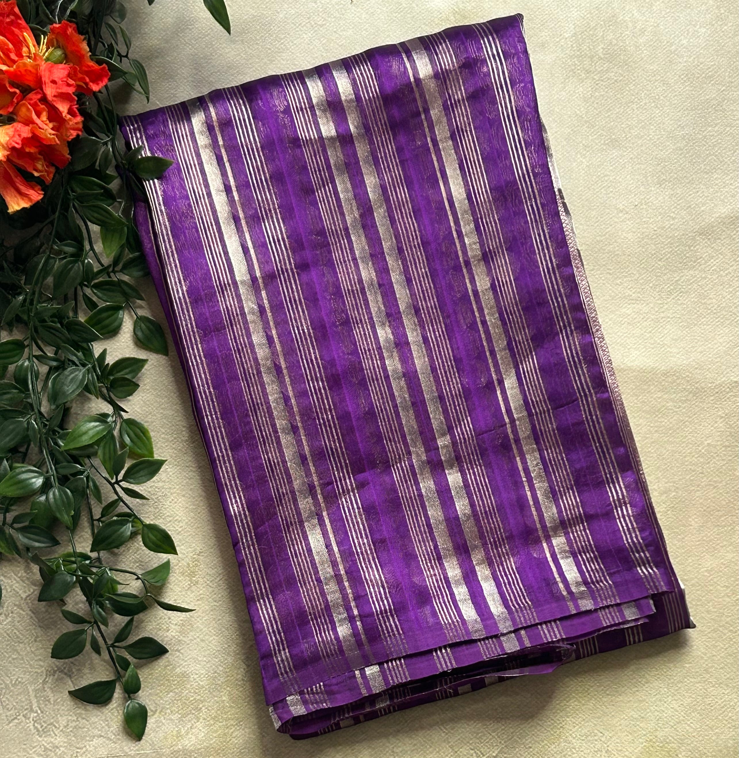 Purple stripes pure organza tissue 103 saree