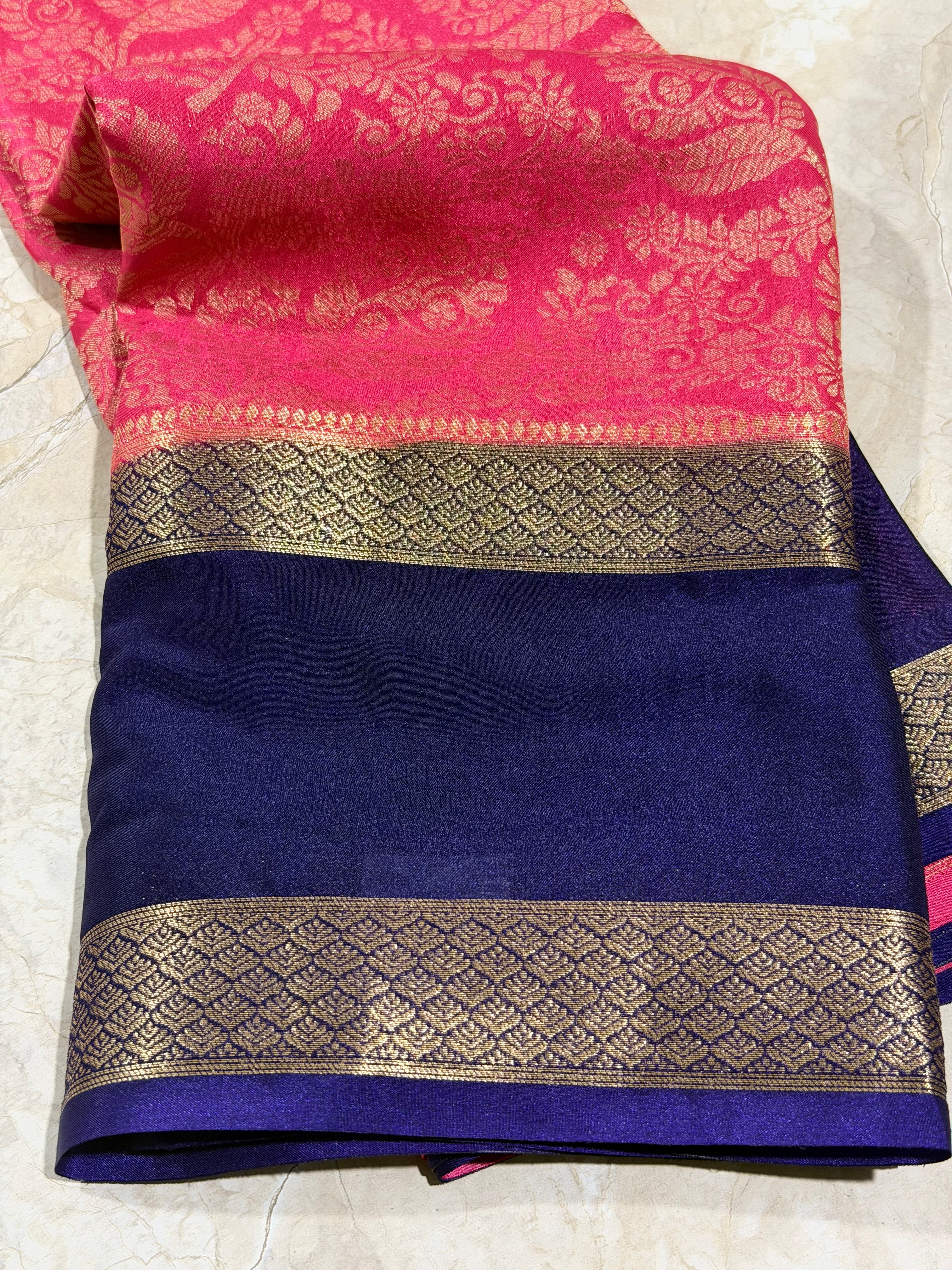 Pink Brocade Semi Mysore Silk Saree 108 (Copy 5)