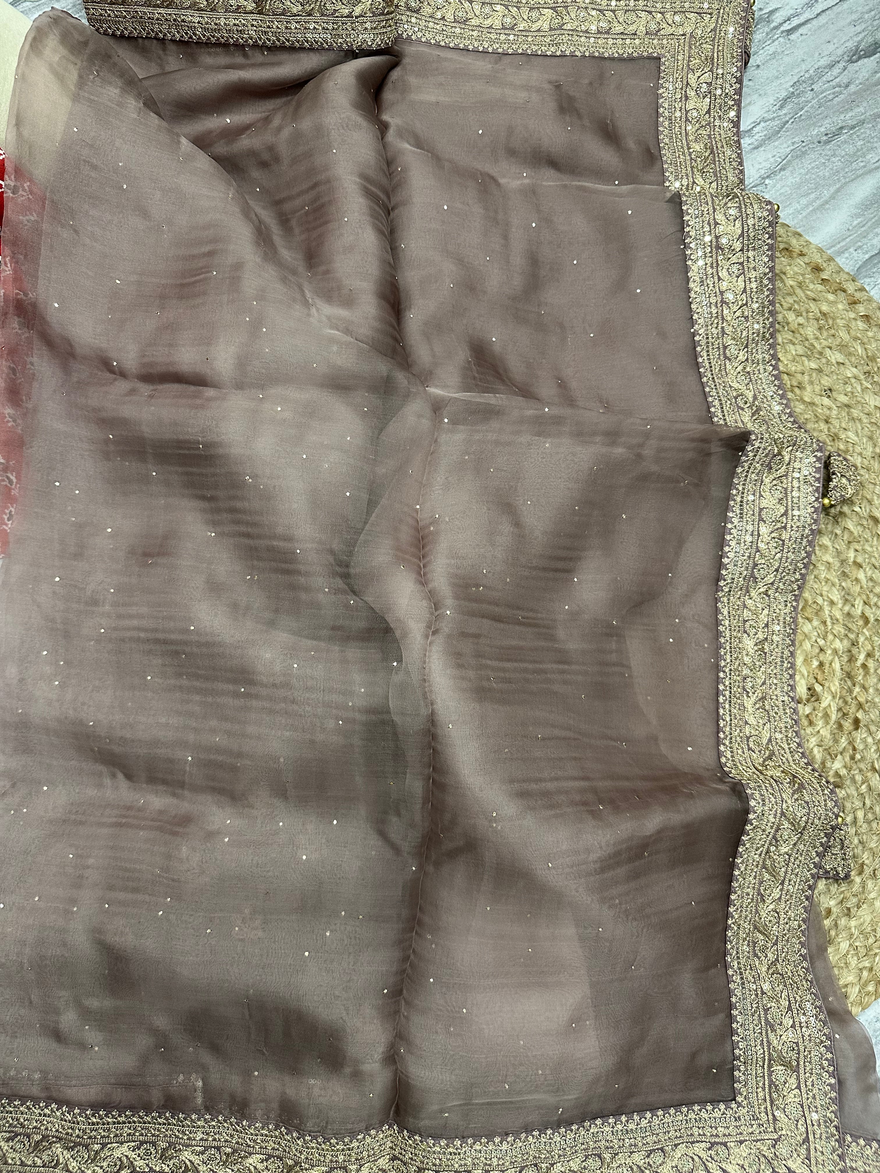 Dark mauve sabyasachi inspired pure organza saree