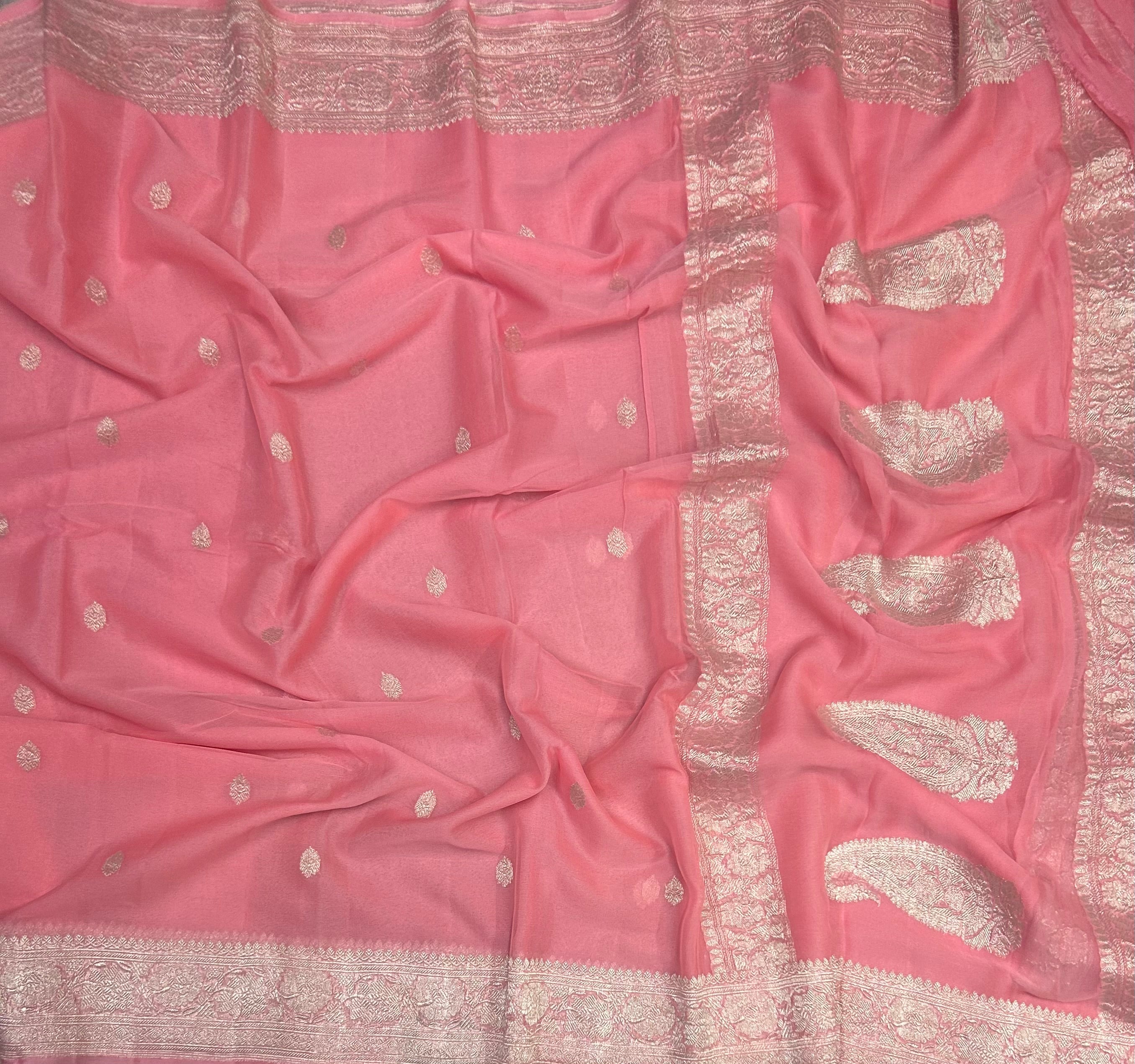 Baby pink small butta pure chiffon 104 saree