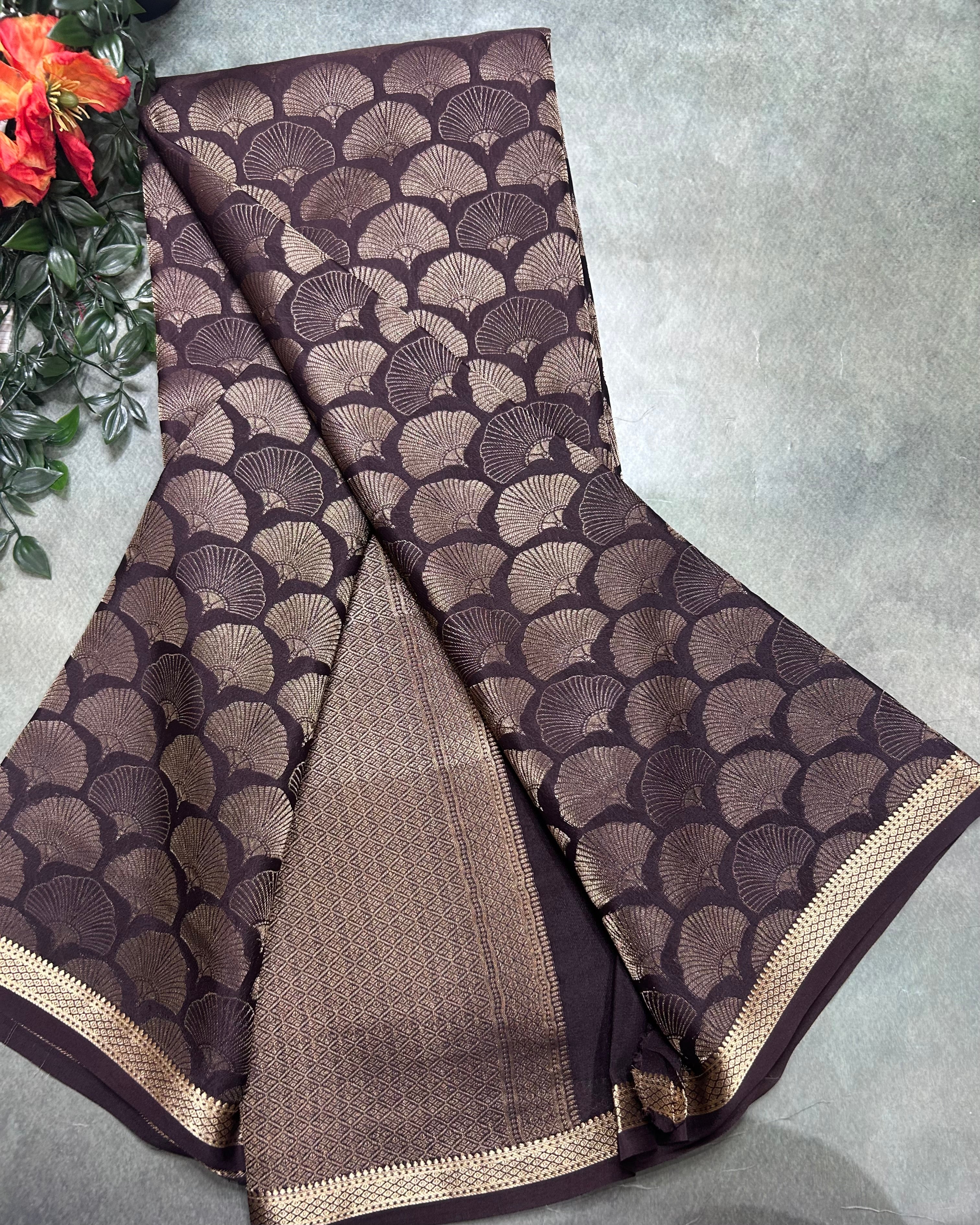 Brown brocade Pure Mysore Silk 106 Saree