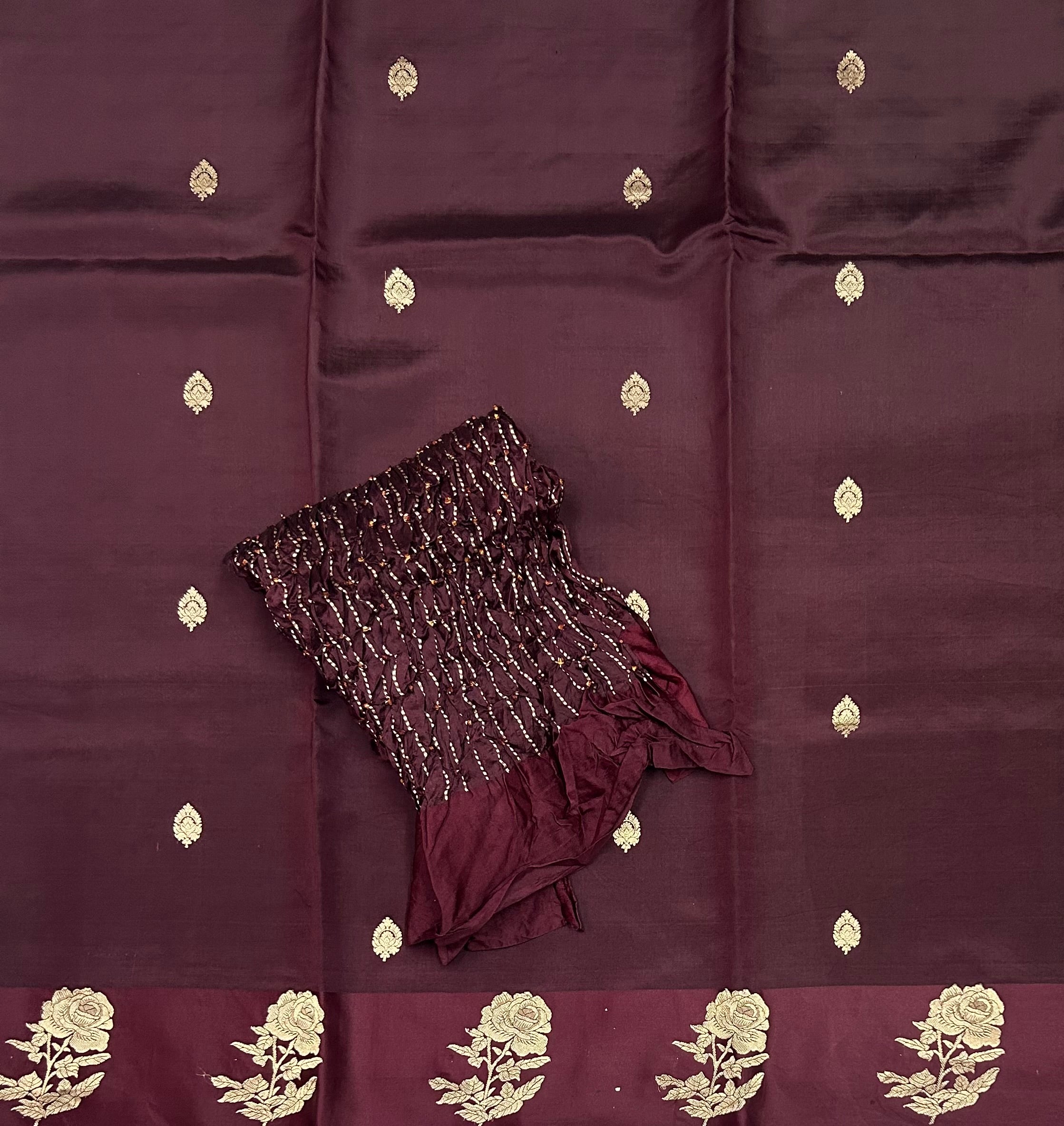 Dark wine border Butta lightweight pure kathan 103 saree