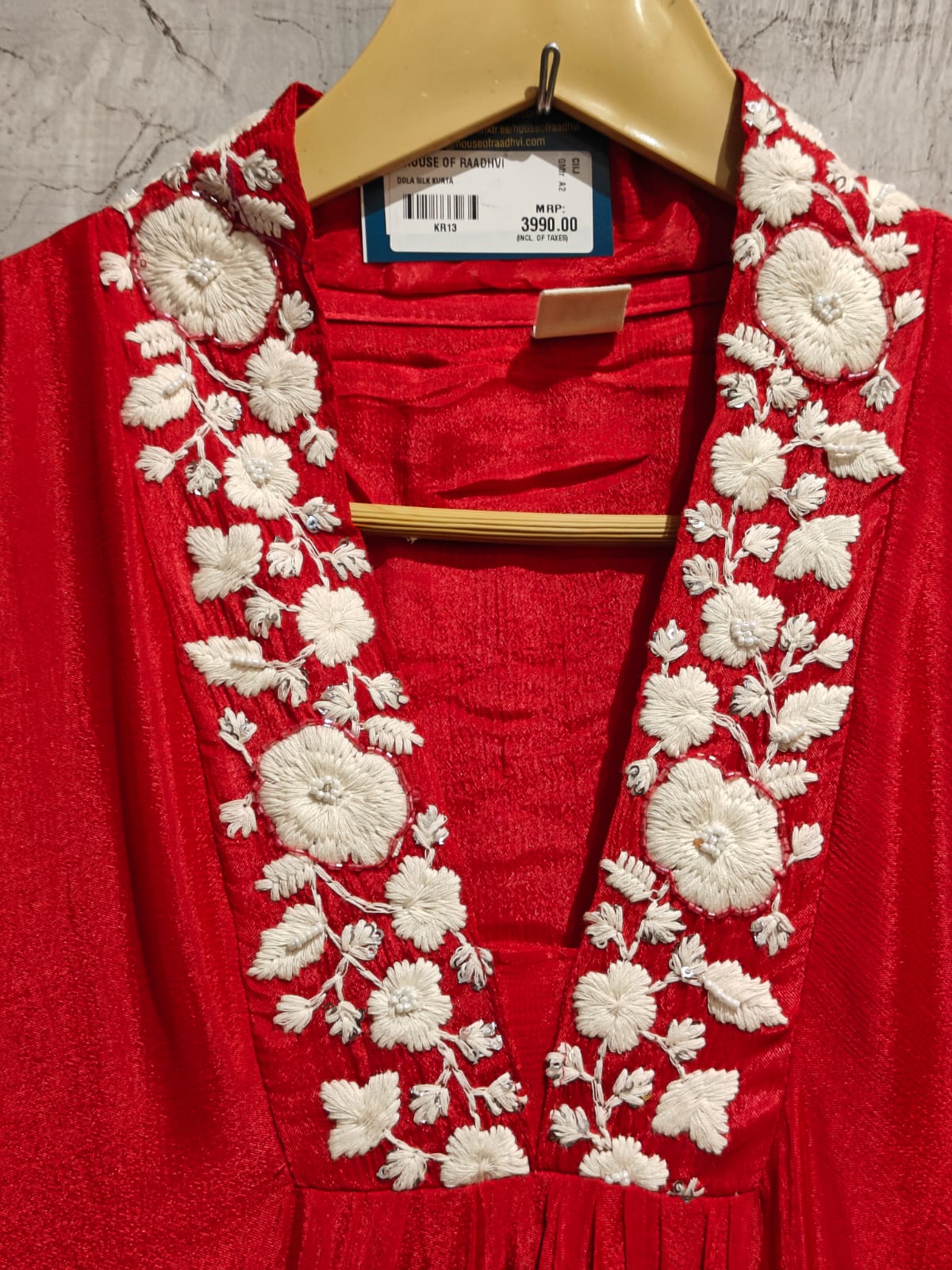 "Devi" Cherry Pink  Chinnon Embroidery 309 Airline Handwork Kurtha plus size