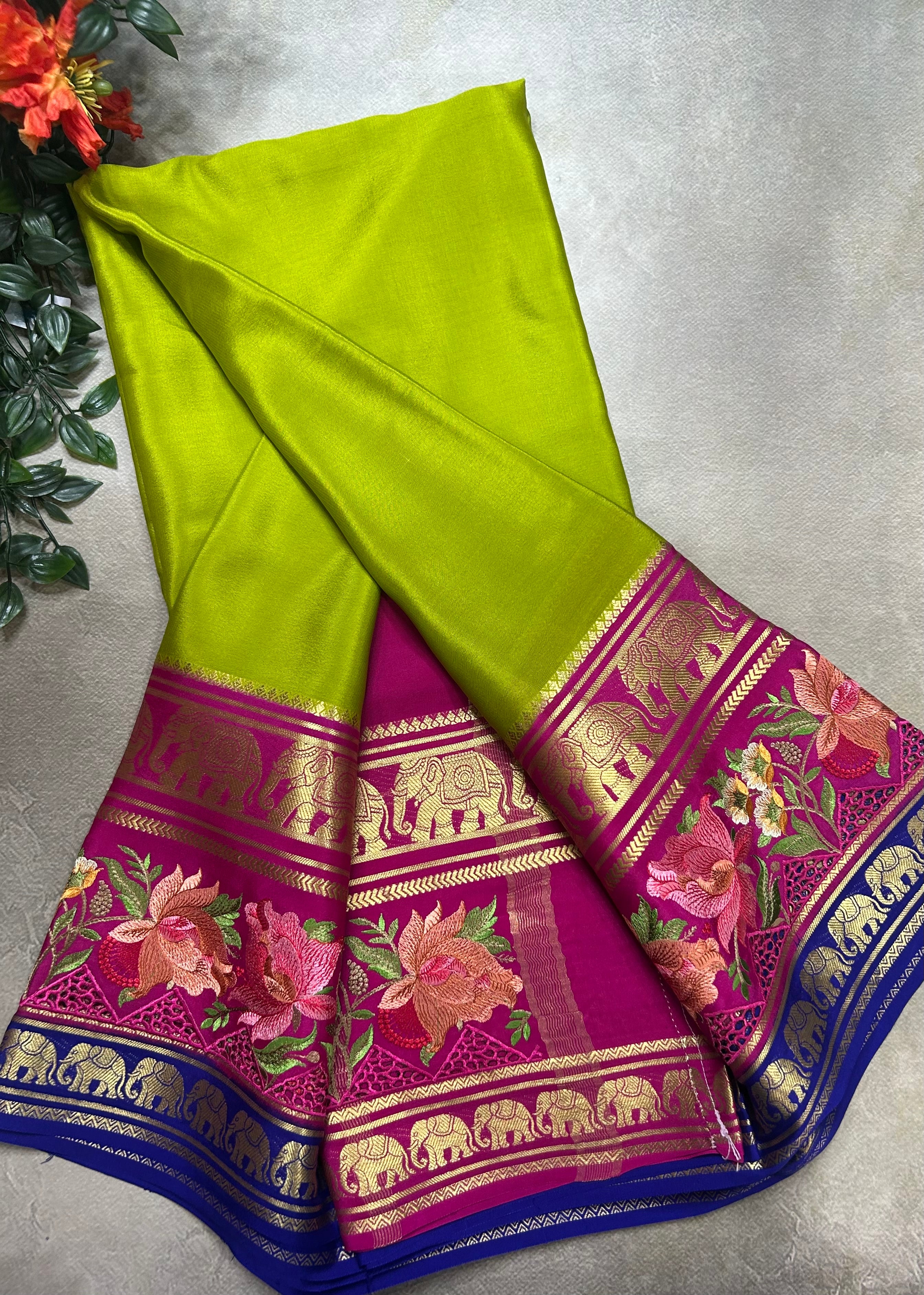 3D embroidery pure mysore silk-105 saree