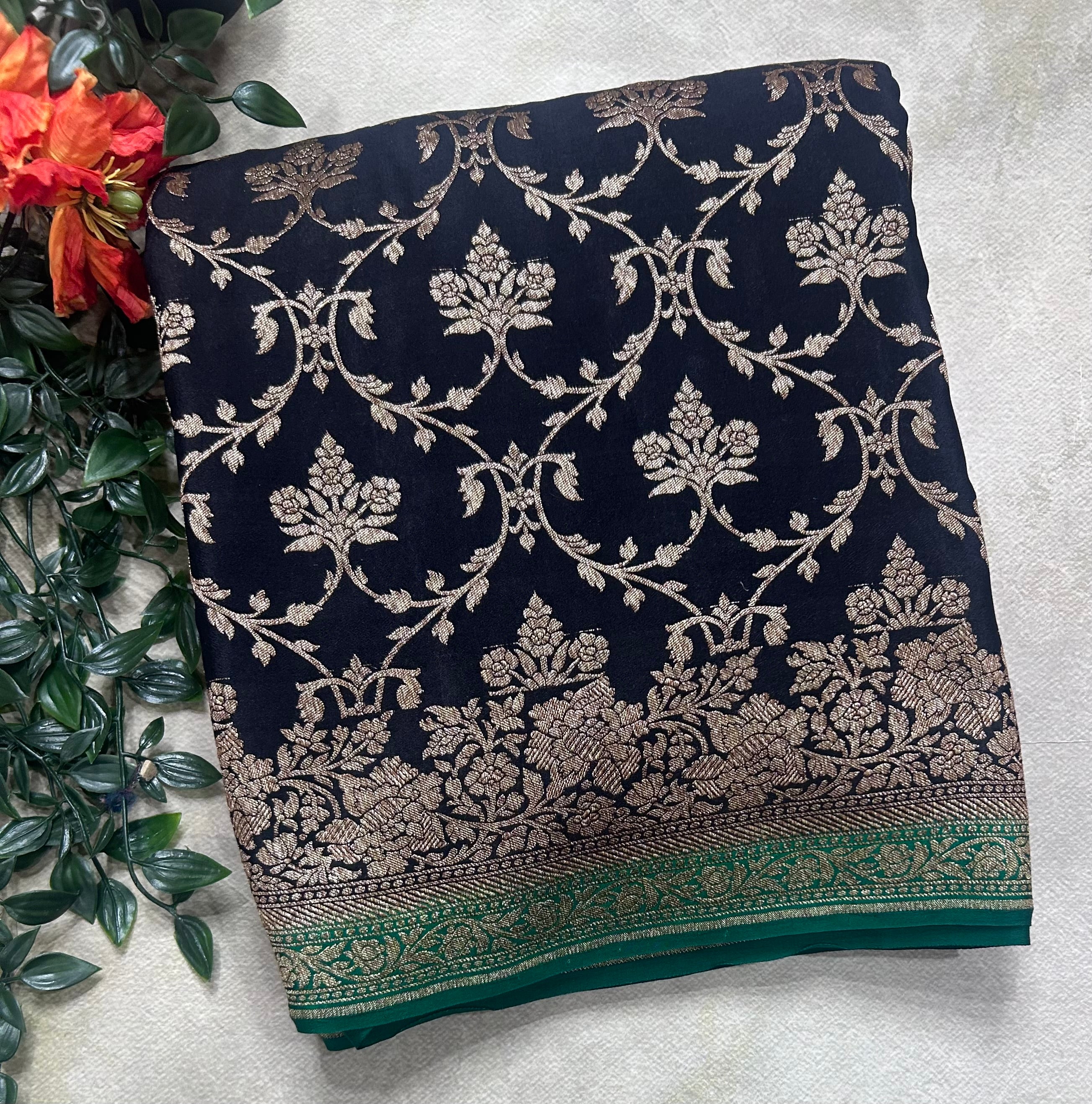 Black brocade pure benarasi 106 crepe silk saree