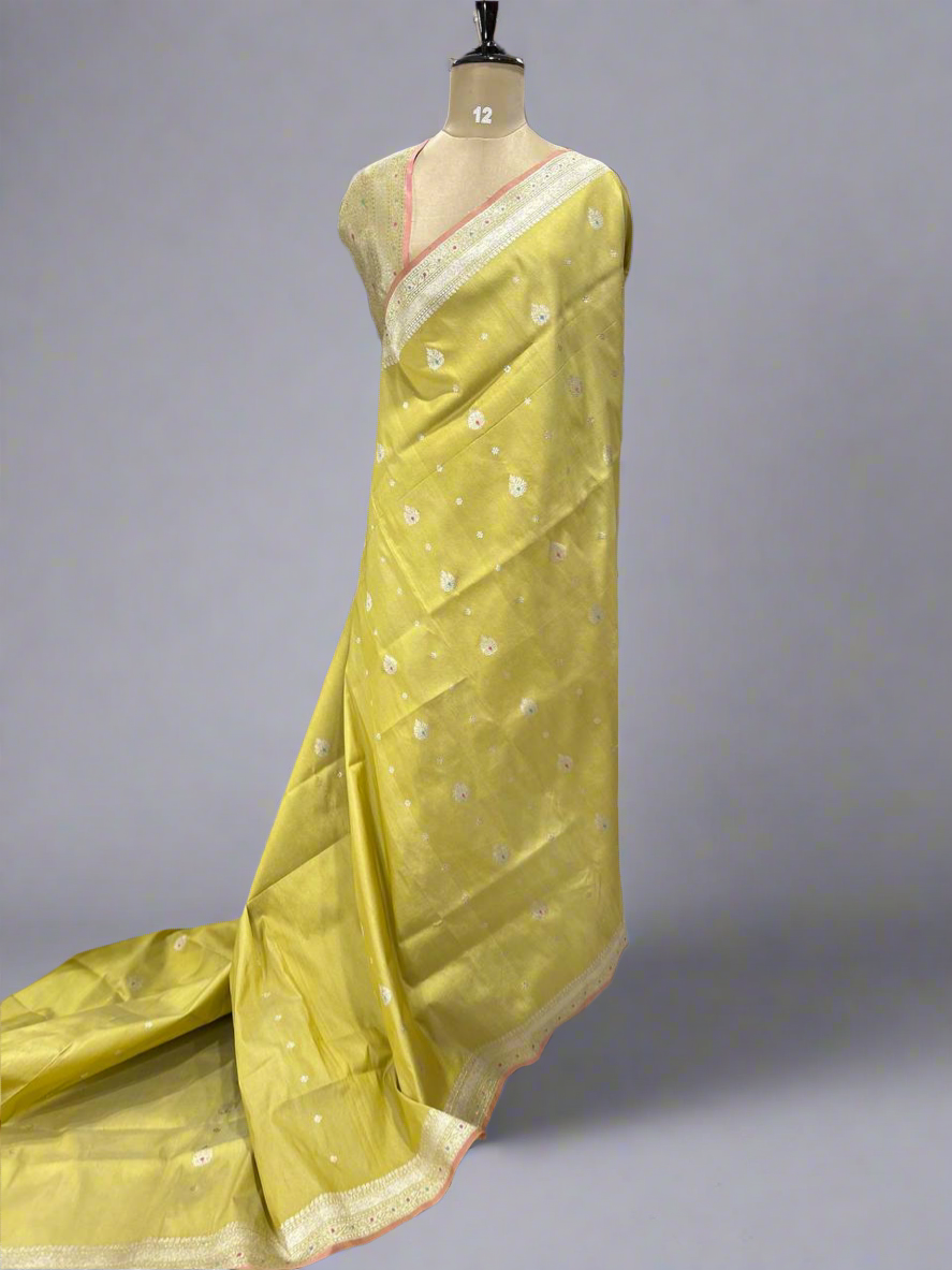 Light yellow pure banaras kora organza saree