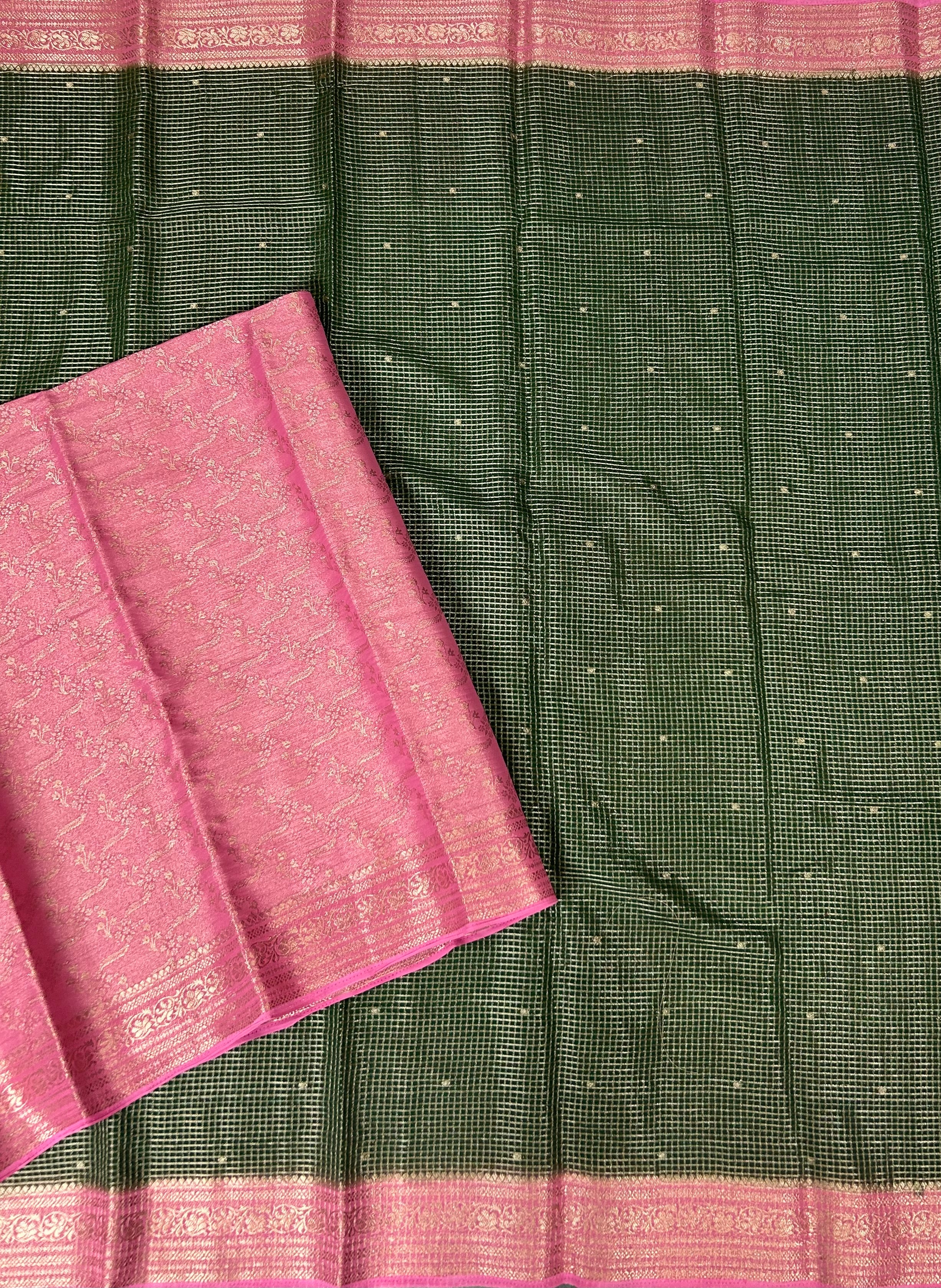Green small checks semi mysore crepe-12 saree