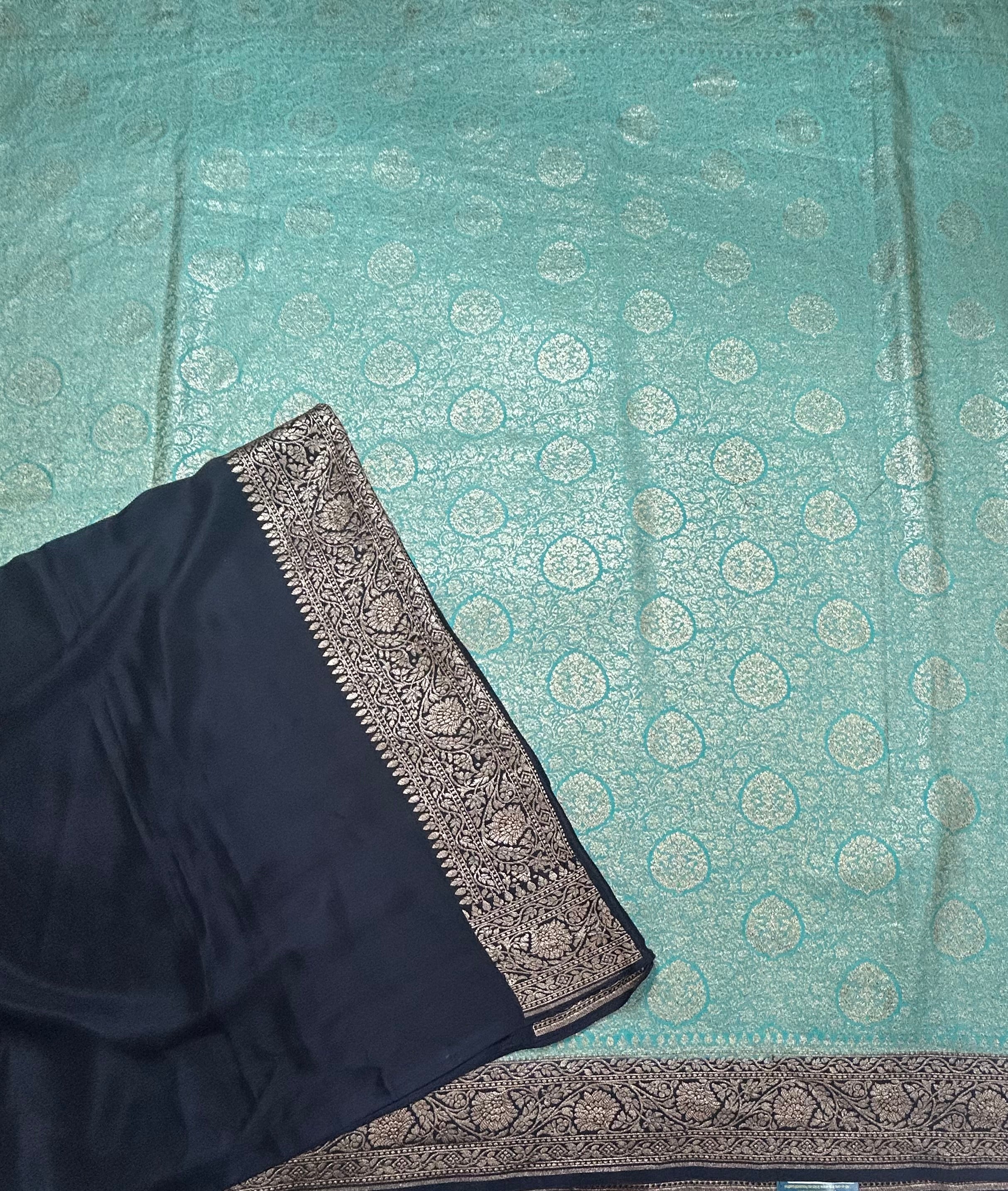 Sea green brocade pure benarasi 106 crepe silk saree (SG105)