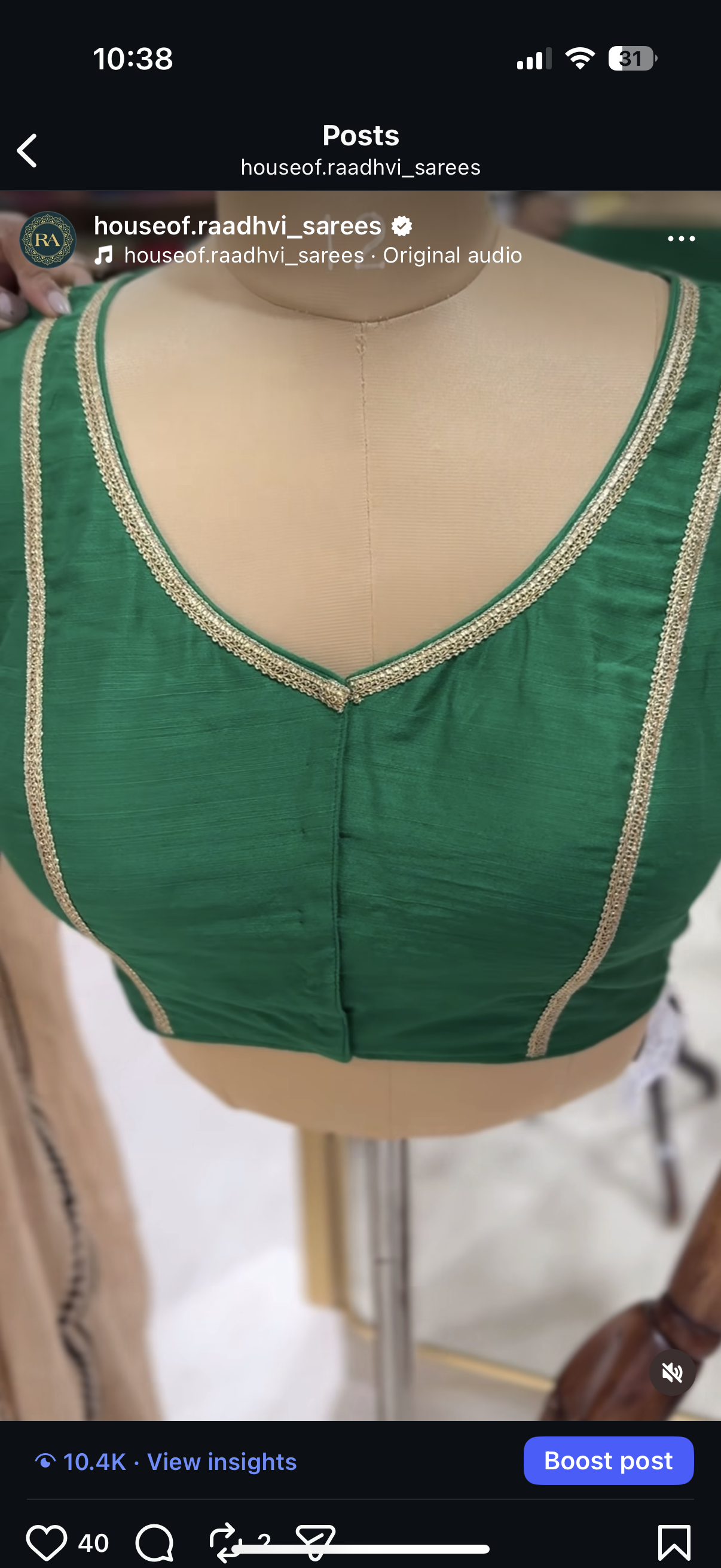 Green raw silk ready blouse 102