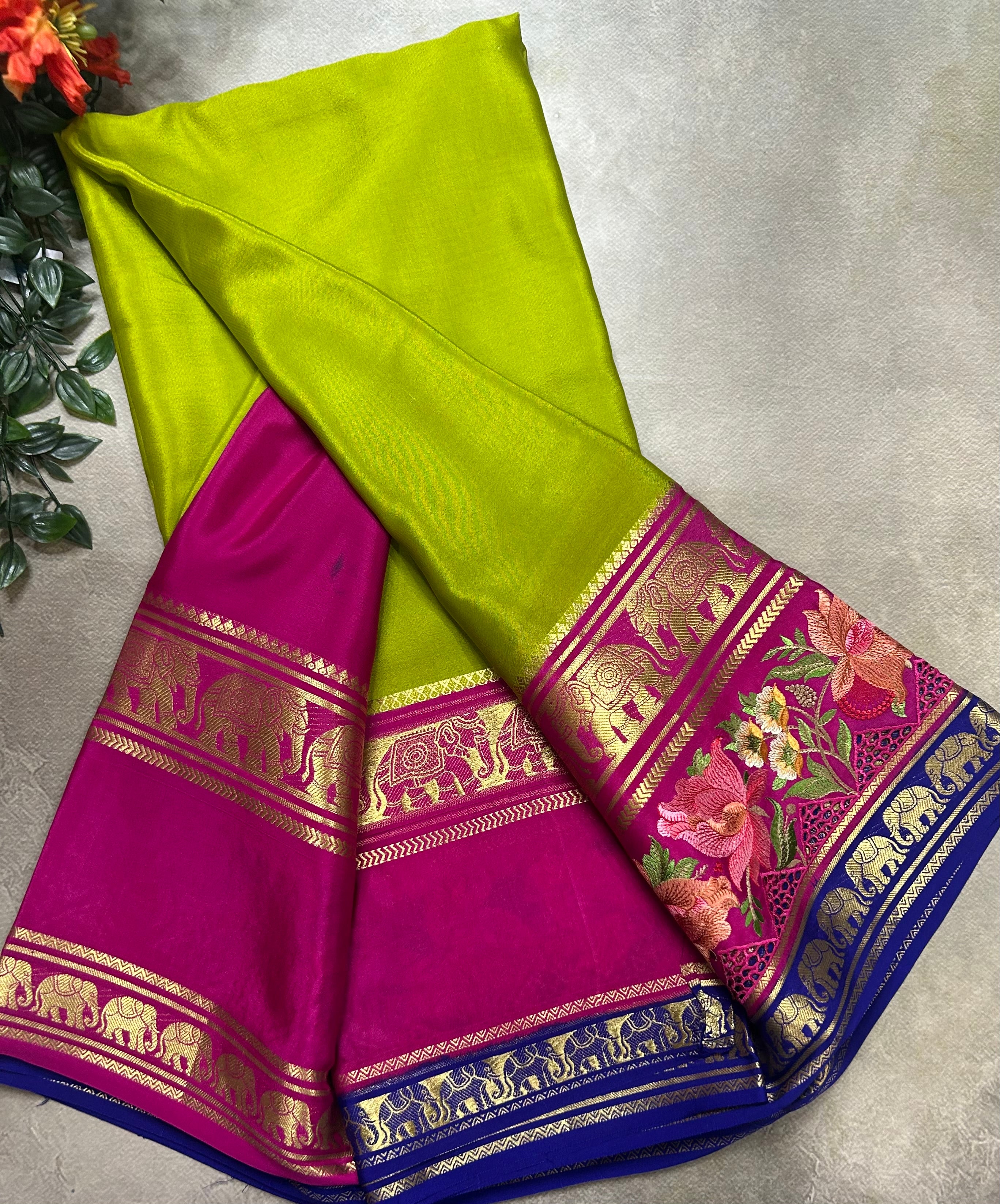 3D embroidery pure mysore silk-105 saree
