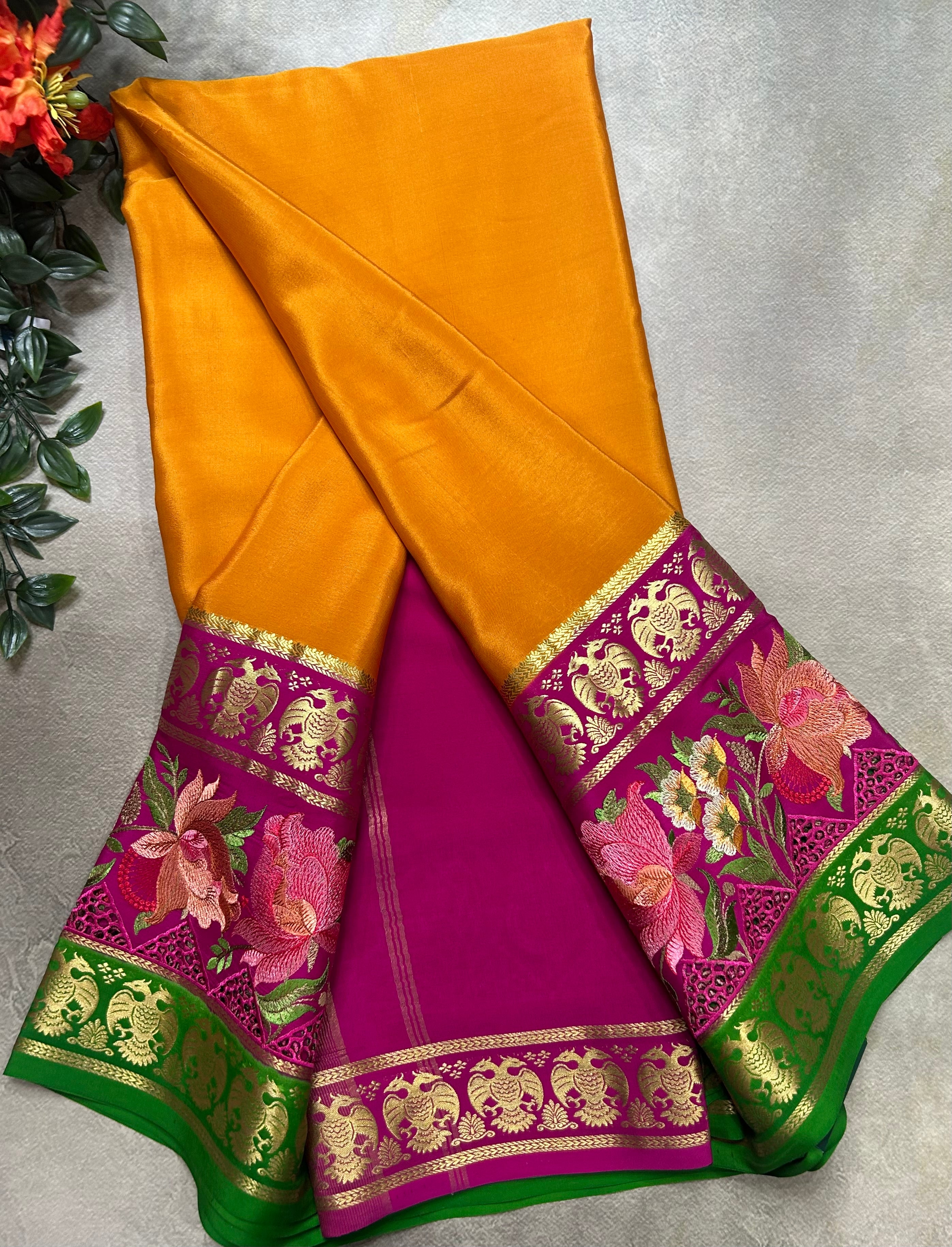 3D embroidery pure mysore silk-105 saree