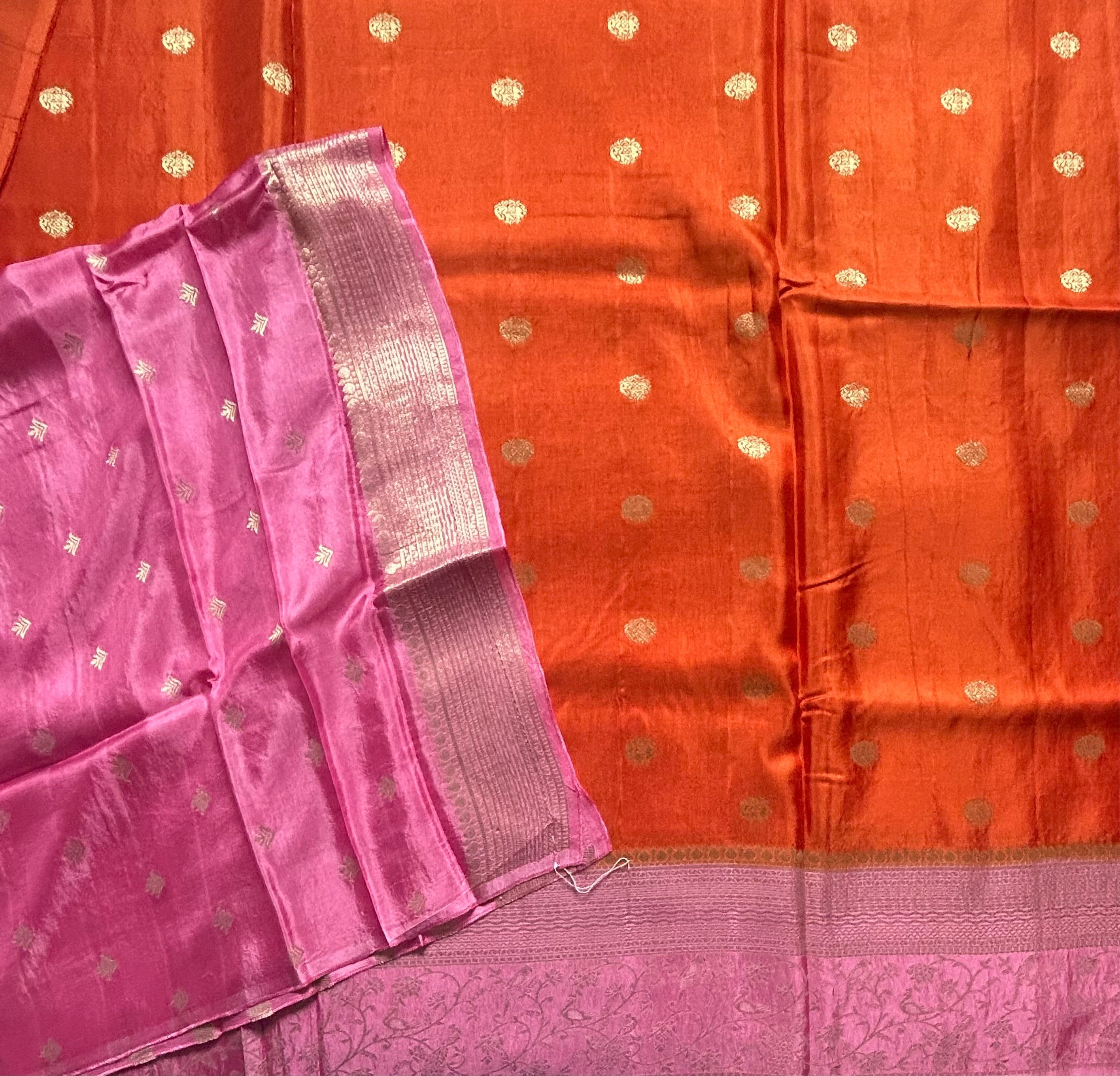 Orange small Butta satin crepe 103 saree