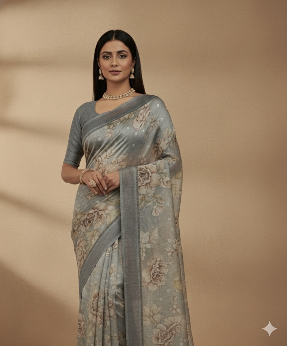 Blue pure organza tissue -11 saree