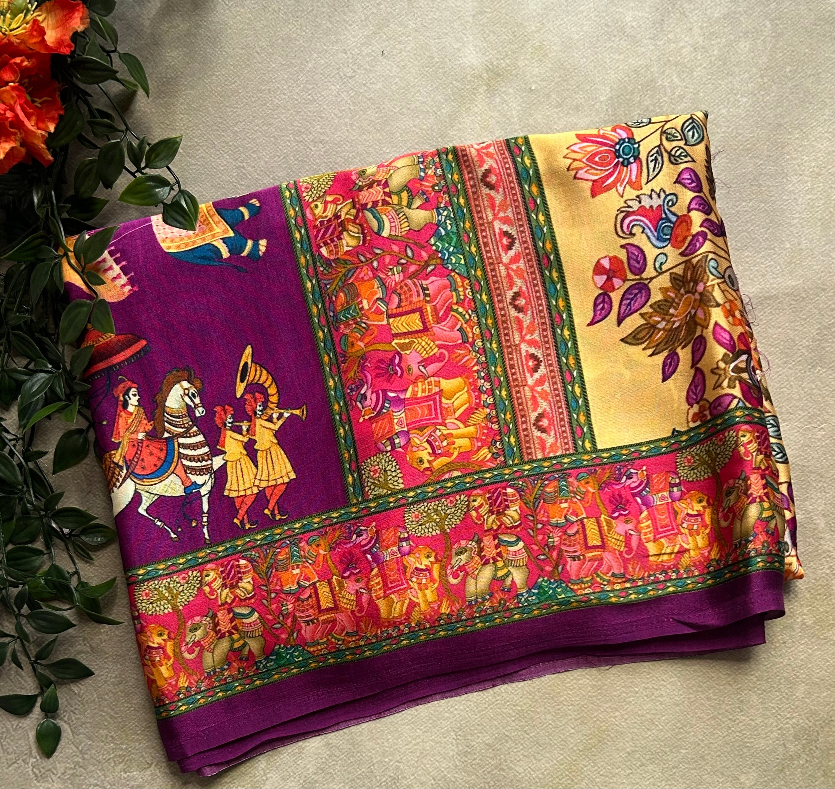Multicolour digital printed modal crepe 103 saree