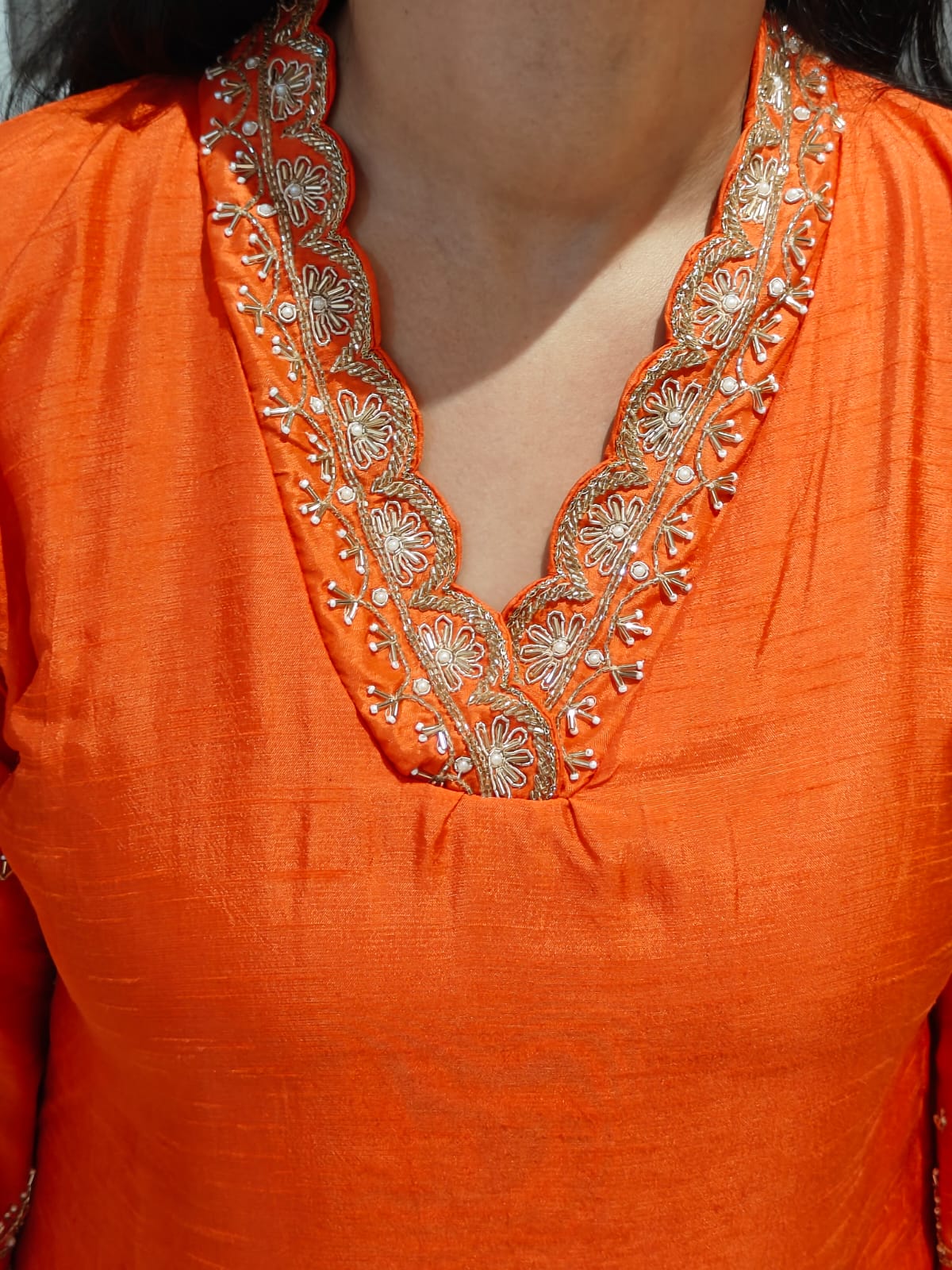 Orange Dola Silk Kurtha 66 Hand Embroidery With Banarasi Dupatta