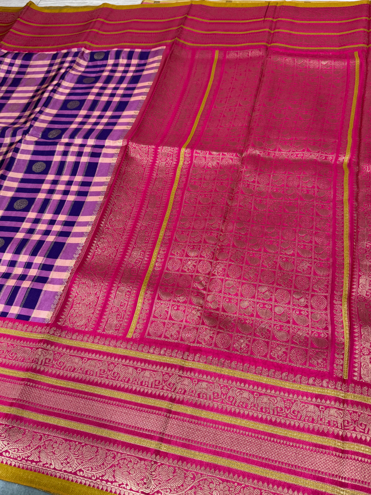 Purple Checks Semi Crepe Saree 110