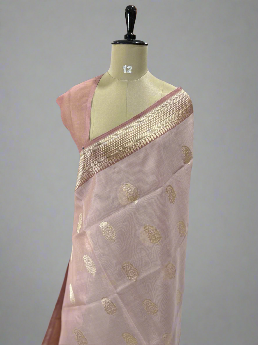 Peach pure banaras kora organza saree
