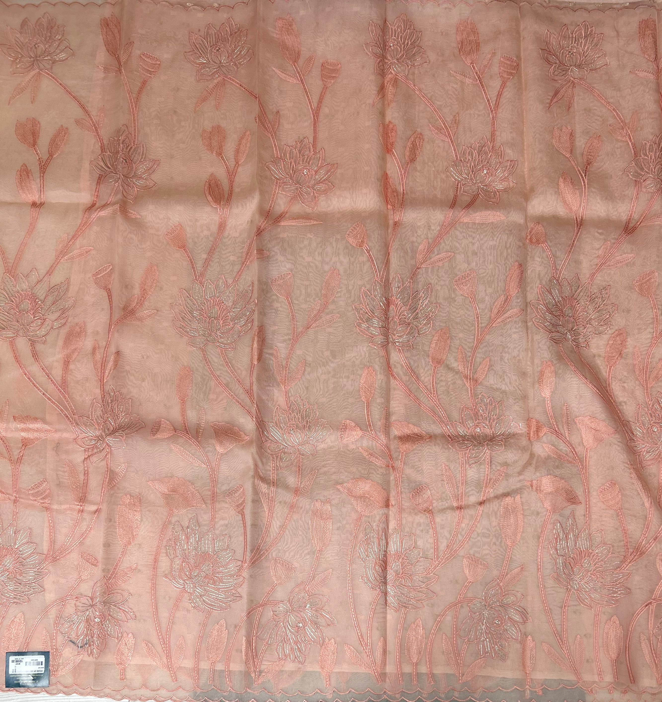 Peach pure organza embroidery saree