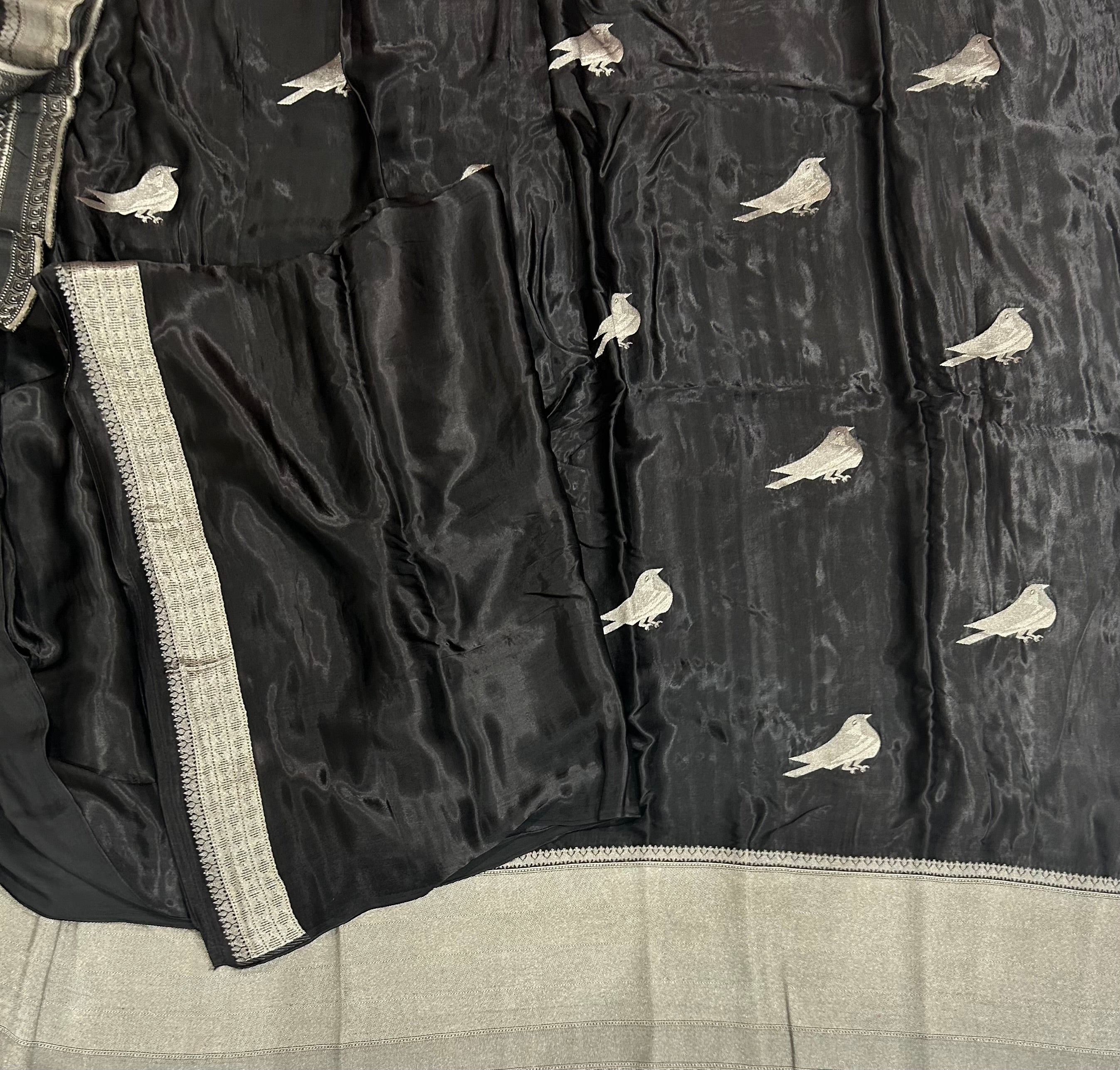 Black sparrow butta benarasi satin silk saree