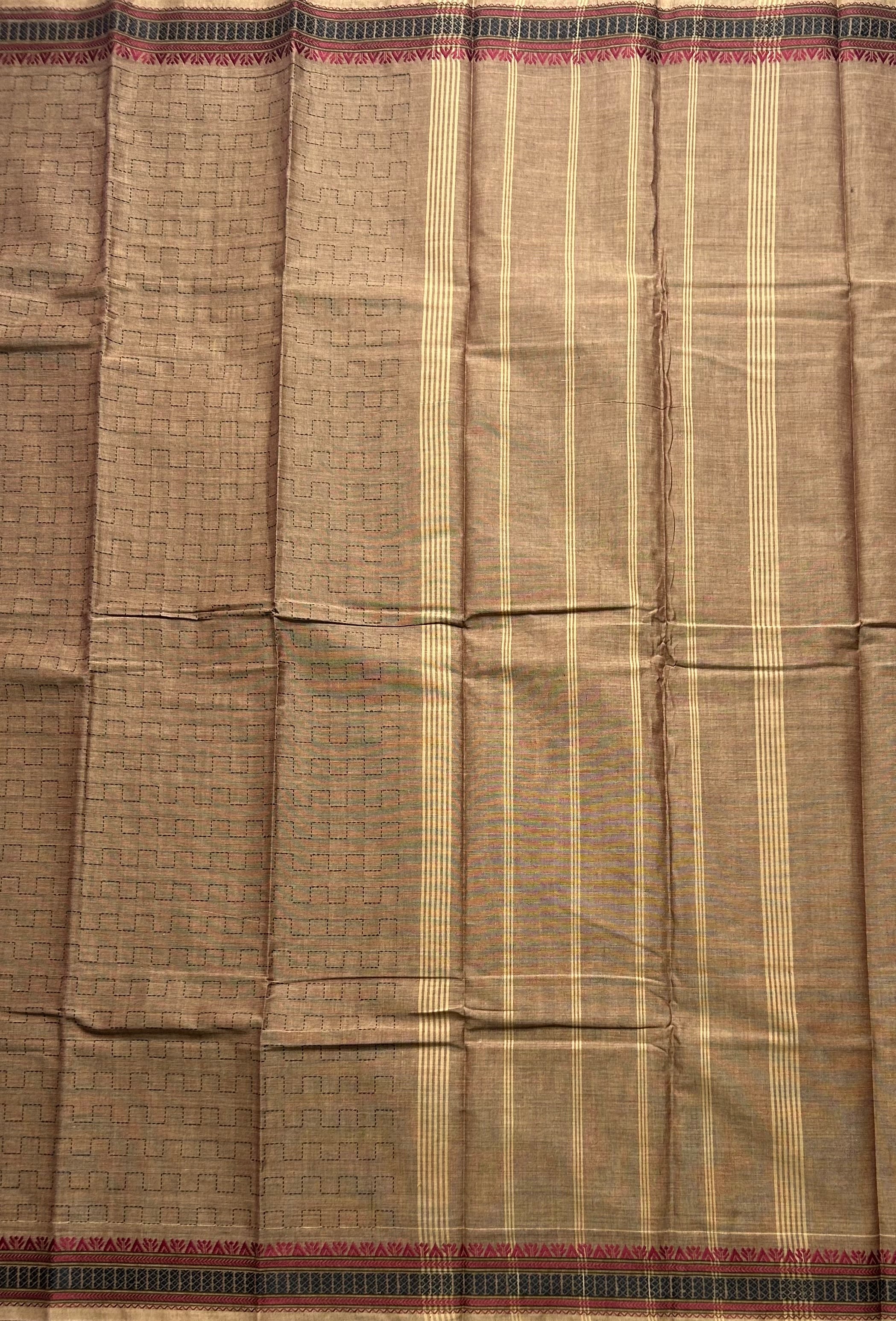 Light brown Kanchi border pure cotton 103 saree