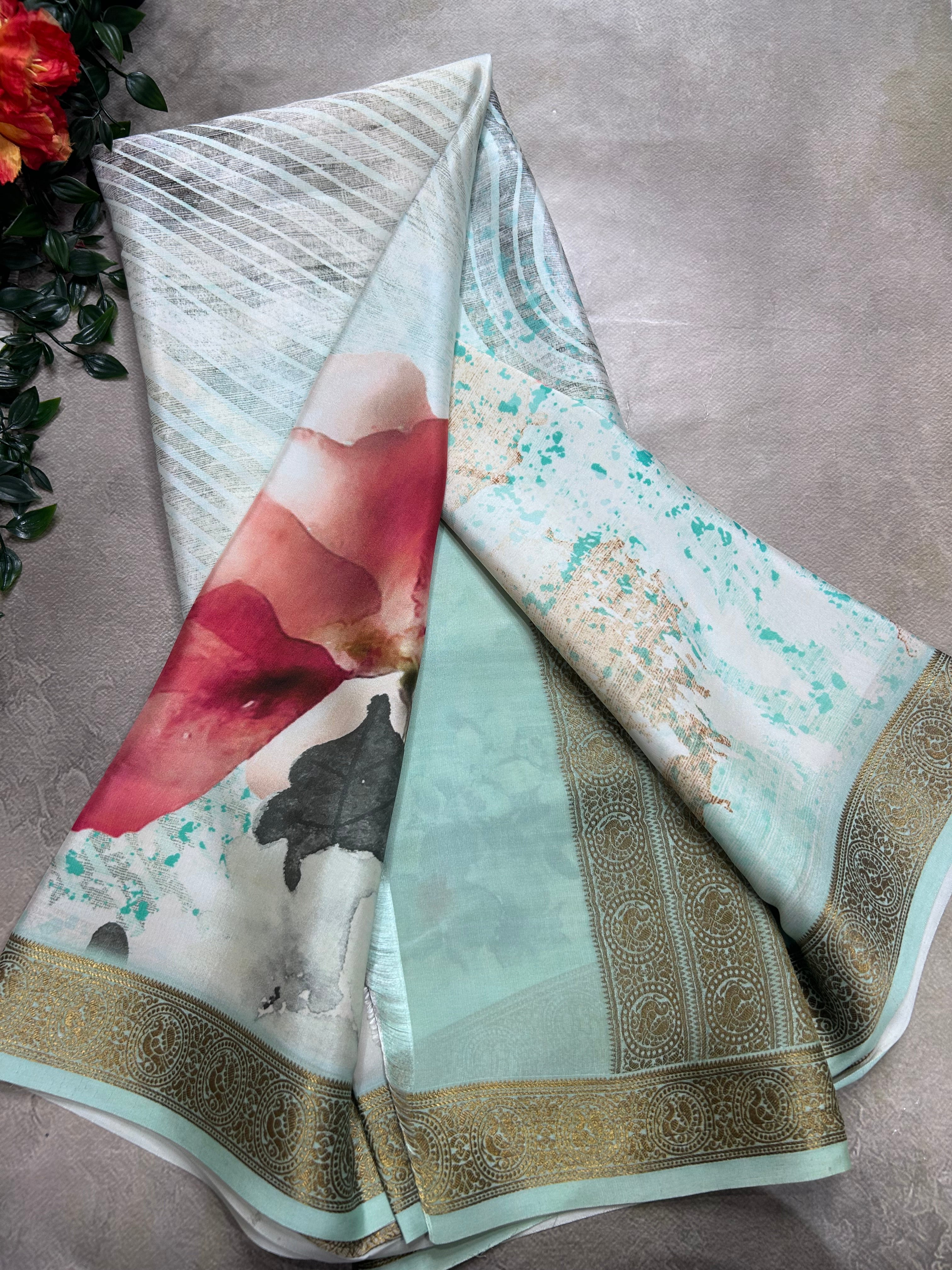 Sea green digital print pure mysore silk saree(DMS106)