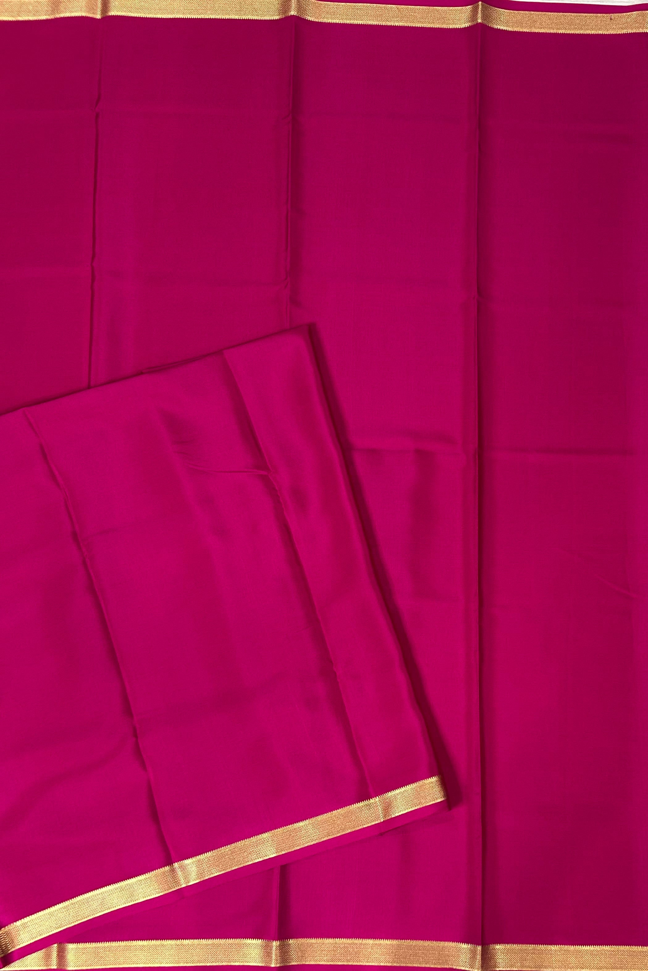 Rani pink plain one inch pure mysore silk-12 saree