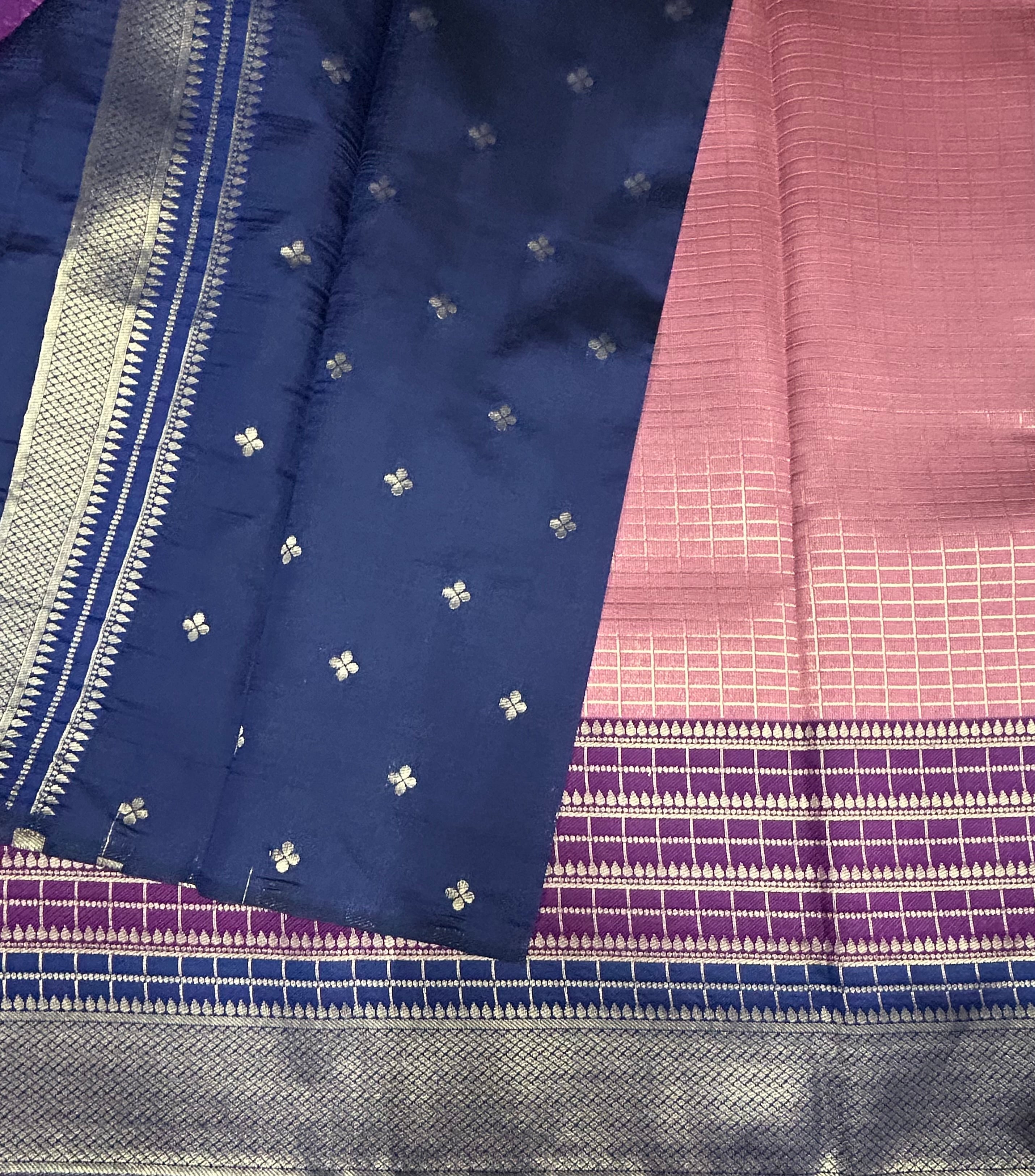 Light pink small checks semi Silk Saree